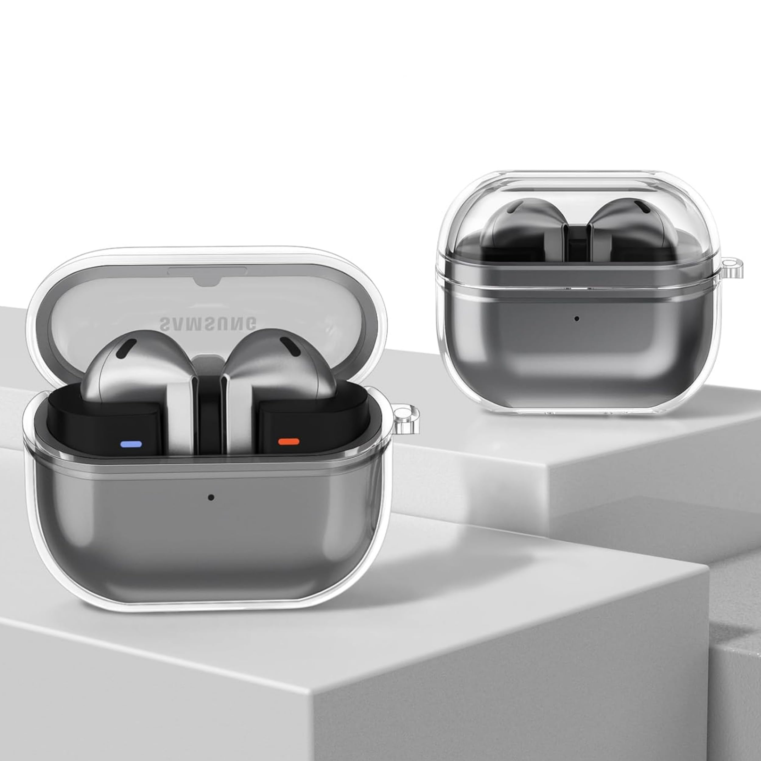 EWEC Samsung Galaxy Buds3 / Galaxy Buds3 Pro ve Galaxy Buds3 FE Uyumlu Şeffaf Premium Kulaklık Kılıfı, Silikon Kulaklık İpi ve 3'ü 1 Arada Bluetooth Kulaklık Temizleme Kalemi Seti (Şeffaf)