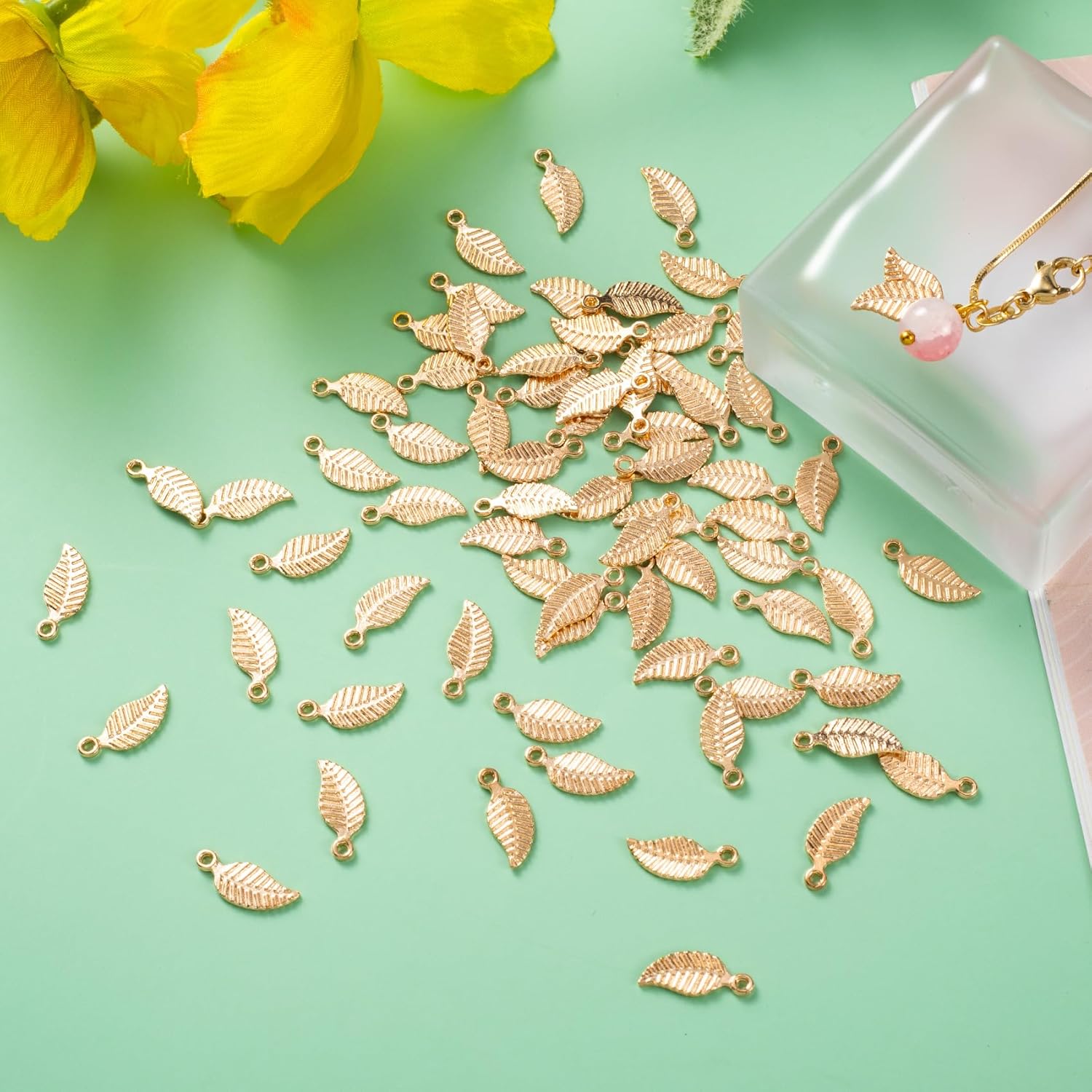 Joez Wonderful 150Pcs Leaf Charm Beads, Golden Metal Leaf Beads Pendants for DIY Crafts Handmade Earring Findings Jewelry Making Bracelet Accessories - Image 5
