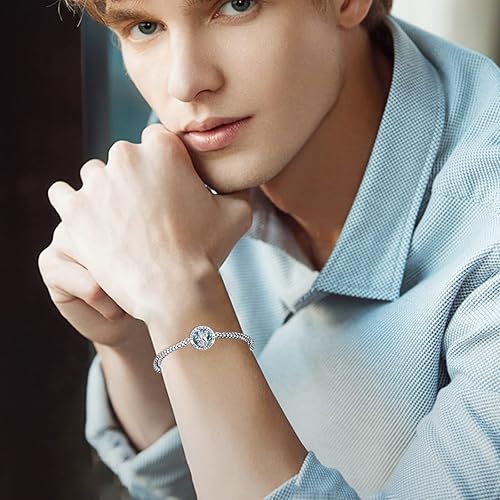 Miniatura 3 de Pulsera unisex de San MiguelCristóbalBenedictoJudeJoséGuadalupeÁngel de la GuardaSanta Muerte Pulsera de plata de ley 925 con cadena de doble