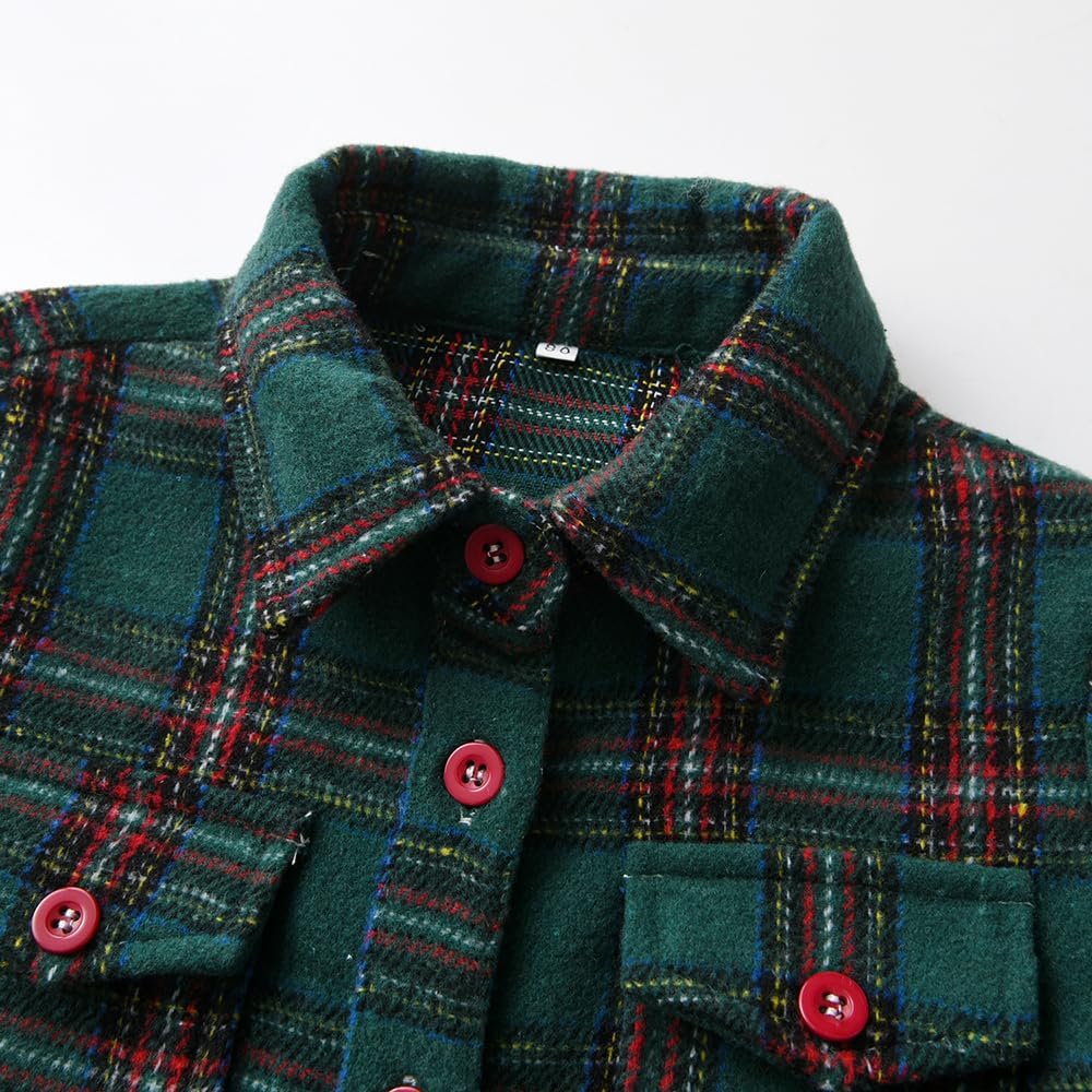 Toddler Baby Boys Girls Outfits Plaid Long Sleeve Thicken Formal Shirts Buttons Casual T-Shirt Tops