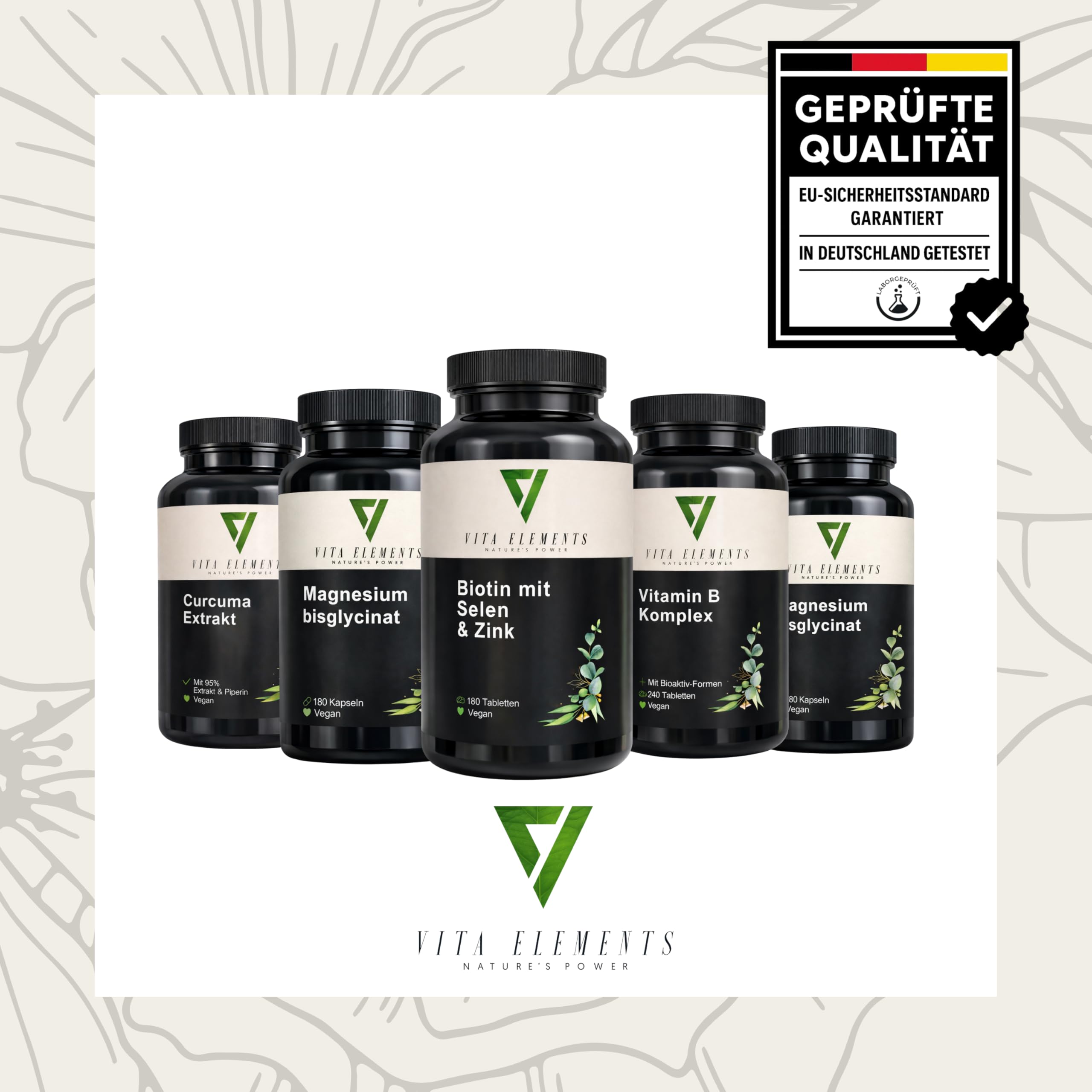 Vita Elements Biotin Selen Zink Komplex - 365 Vegane Tabletten - Jahresvorrat - Hochdosiert - Für Haut Haare Nägel - Laborgeprüft - Ohne Magnesiumstearat