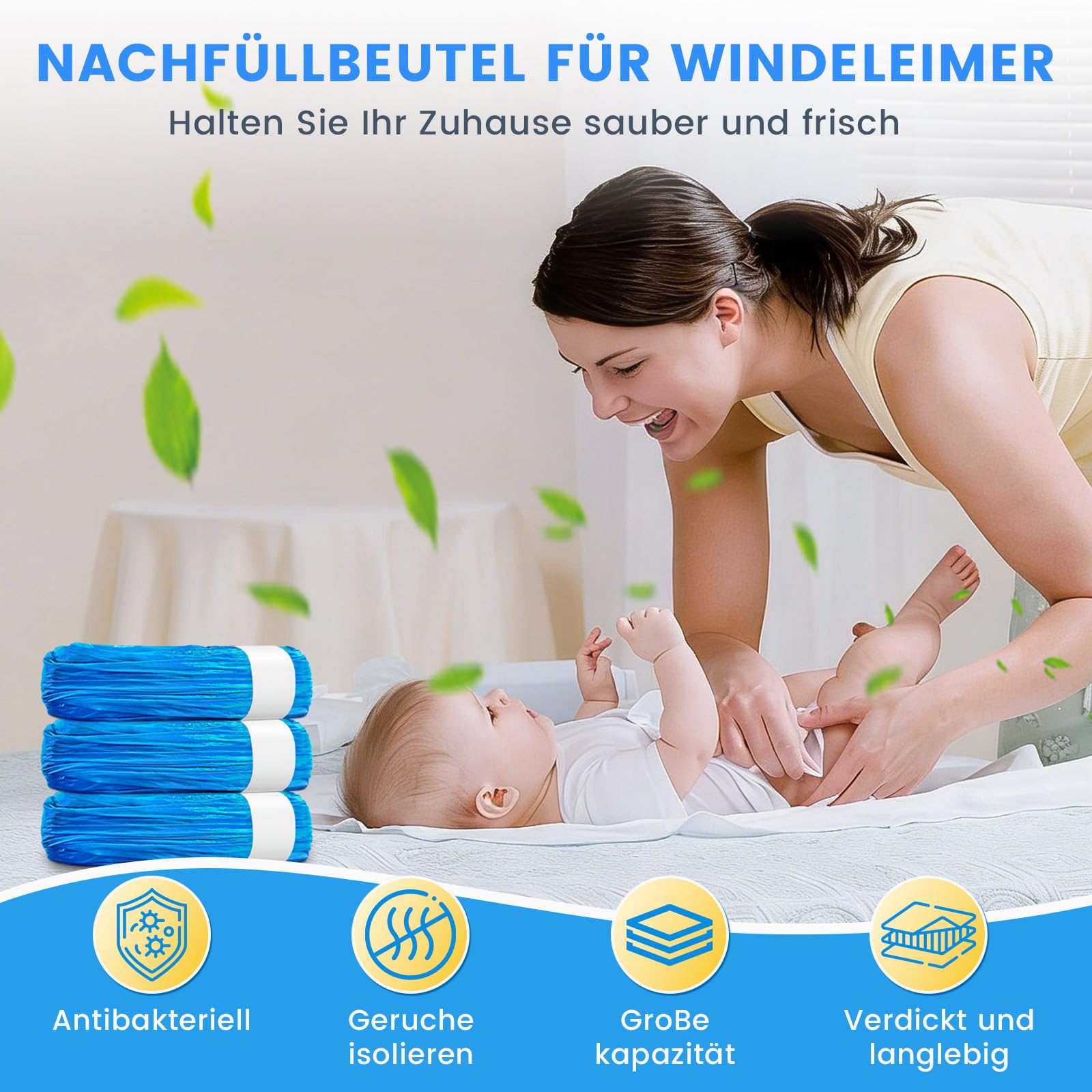 18 Stück Windeleimer Nachfüllkassetten Nachfüllfolie Abdichtung Zähigkeit, 4.5M Nachfüllbeutel Verbesserte Geruchsresistenz und Haltbarkeit Kompatibel mit Windeleimer & Katzenstreueimer - 3