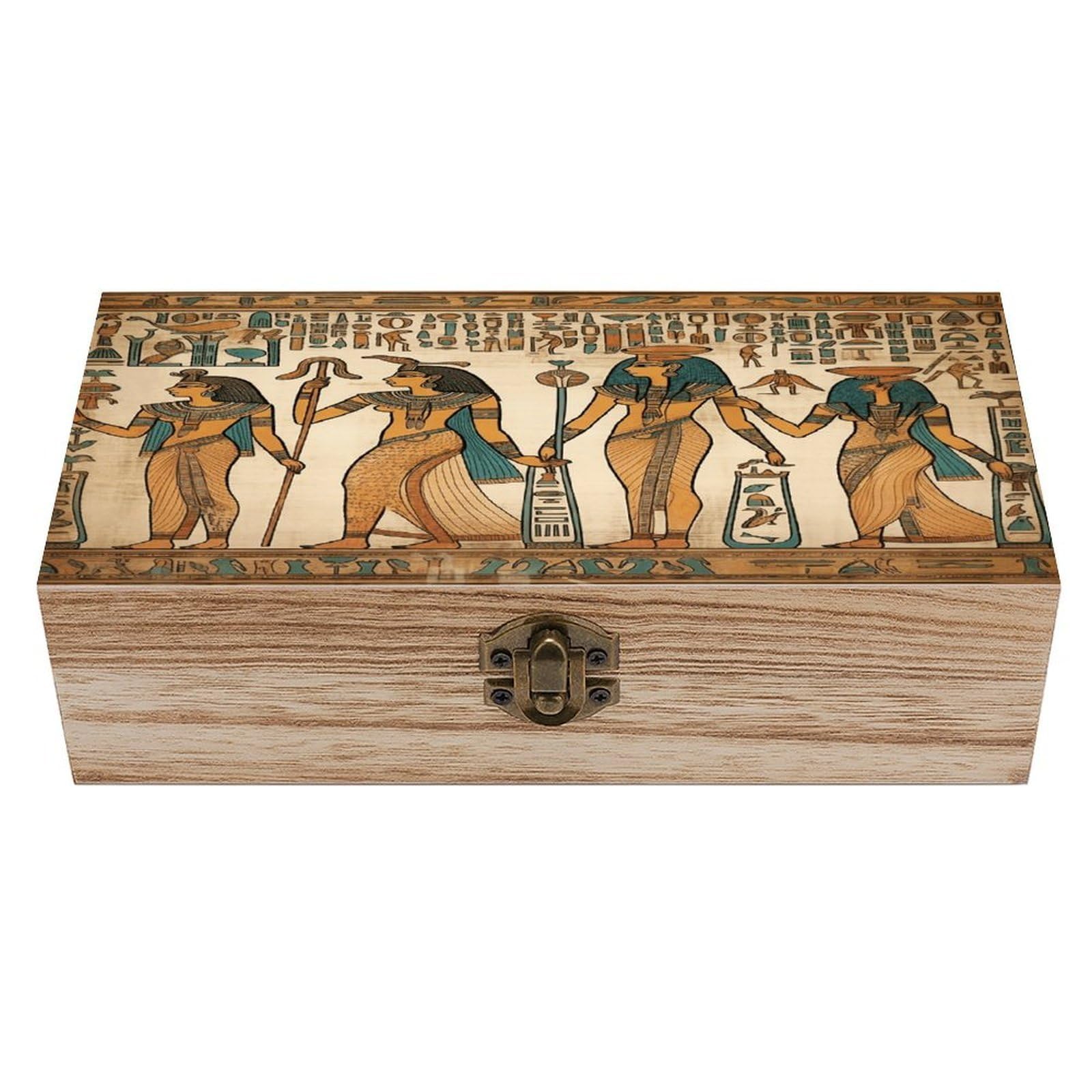 VstaDank Women in Ancient Egypt Wooden Storage Box Wooden Keepsake Box with Hinged Lid Exquisite Solid Wood Decorative Jewelry Case Memory Box for Jewelry Photos Letters Crafts Trinkets