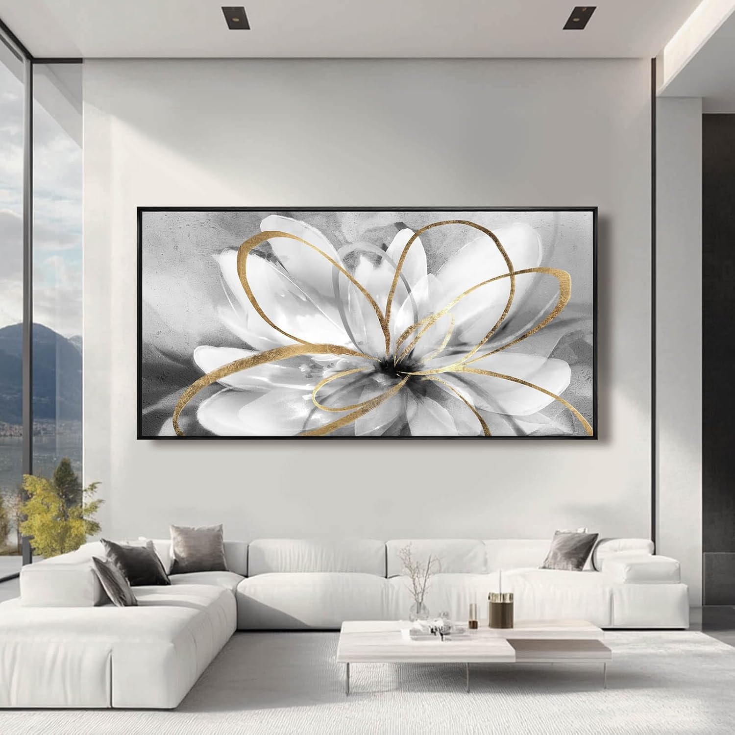 Kureful Botanical Canvas Wall Decor Abstract Floral Wall Art for Home Grey Artwork Contemporary Wall Painting for Office Large Size 29"x 58" Poster