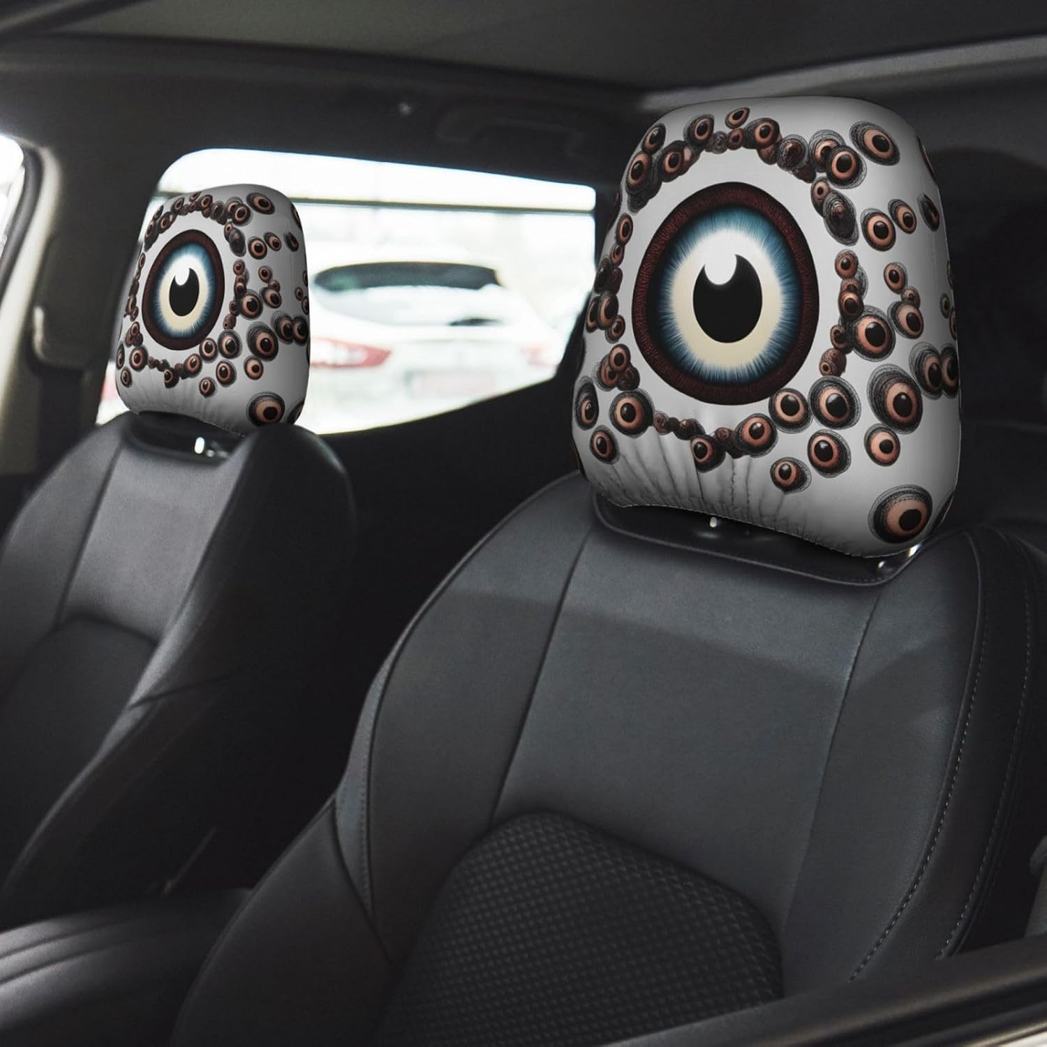 Rounded Eyeballs Prints Car Pillowcase 2 Pieces, seat Cover Accessories, Protective Cover Universal image 2