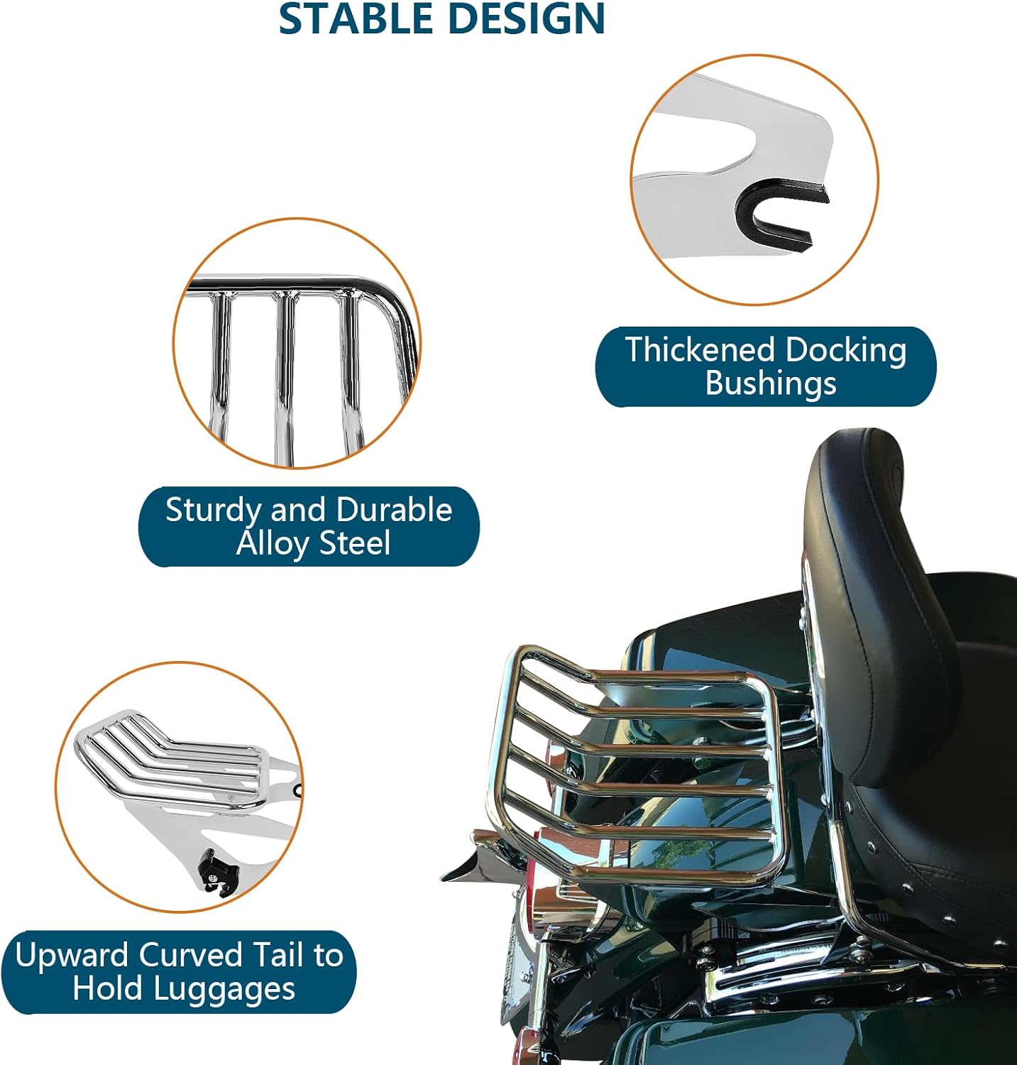 Detachable Two-Up Luggage Rack Mounting Rack Tour Pack Mount Compatible with 2009-2024 Harley Touring Road King Ultra CVO Limited Street Glide Road Glide Electra Glide Chrome