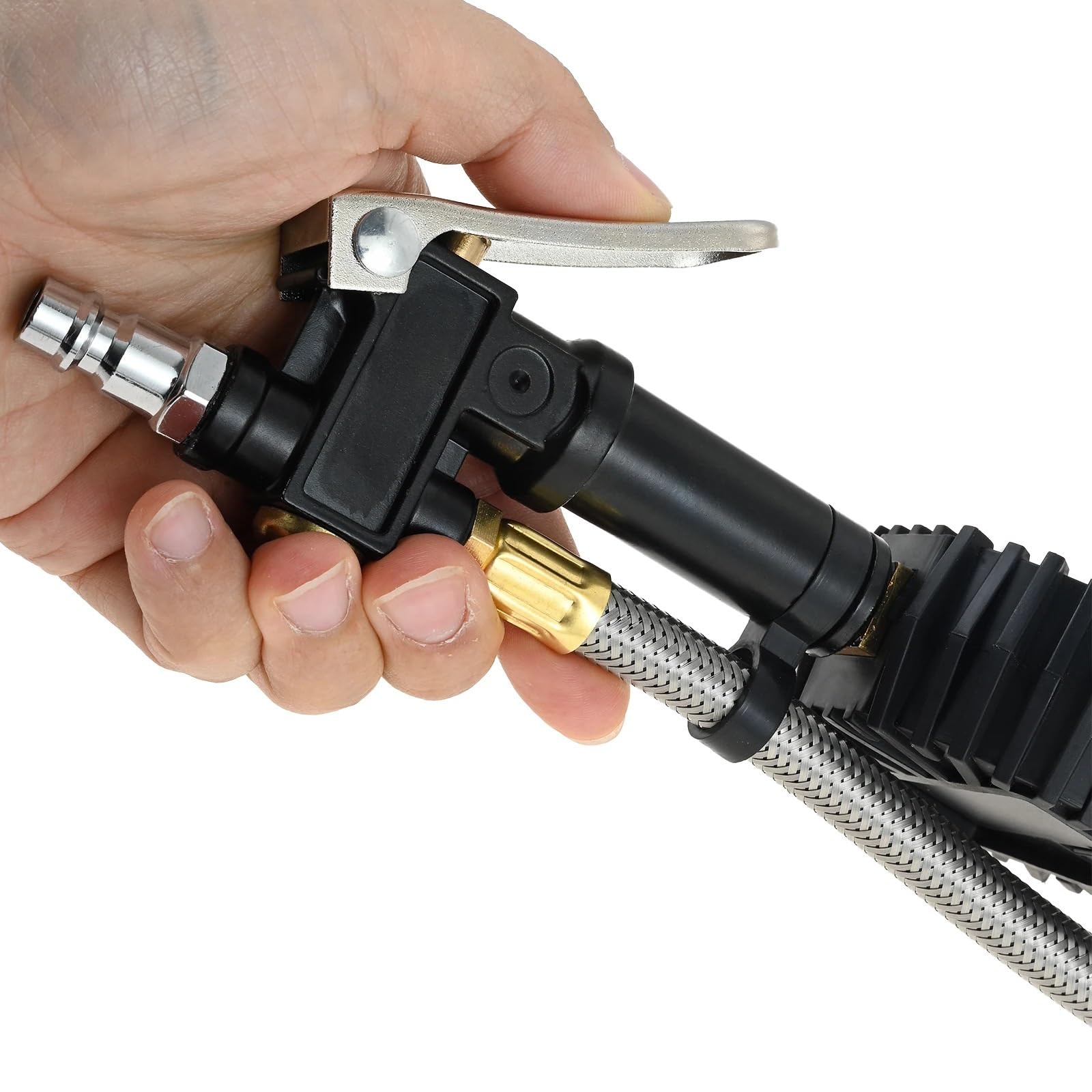 Manometro digitale per pneumatici con gonfiatore Attacco per compressore mandrino ad aria compressa da 200 PSI Tubo flessibile intrecciato in acciaio