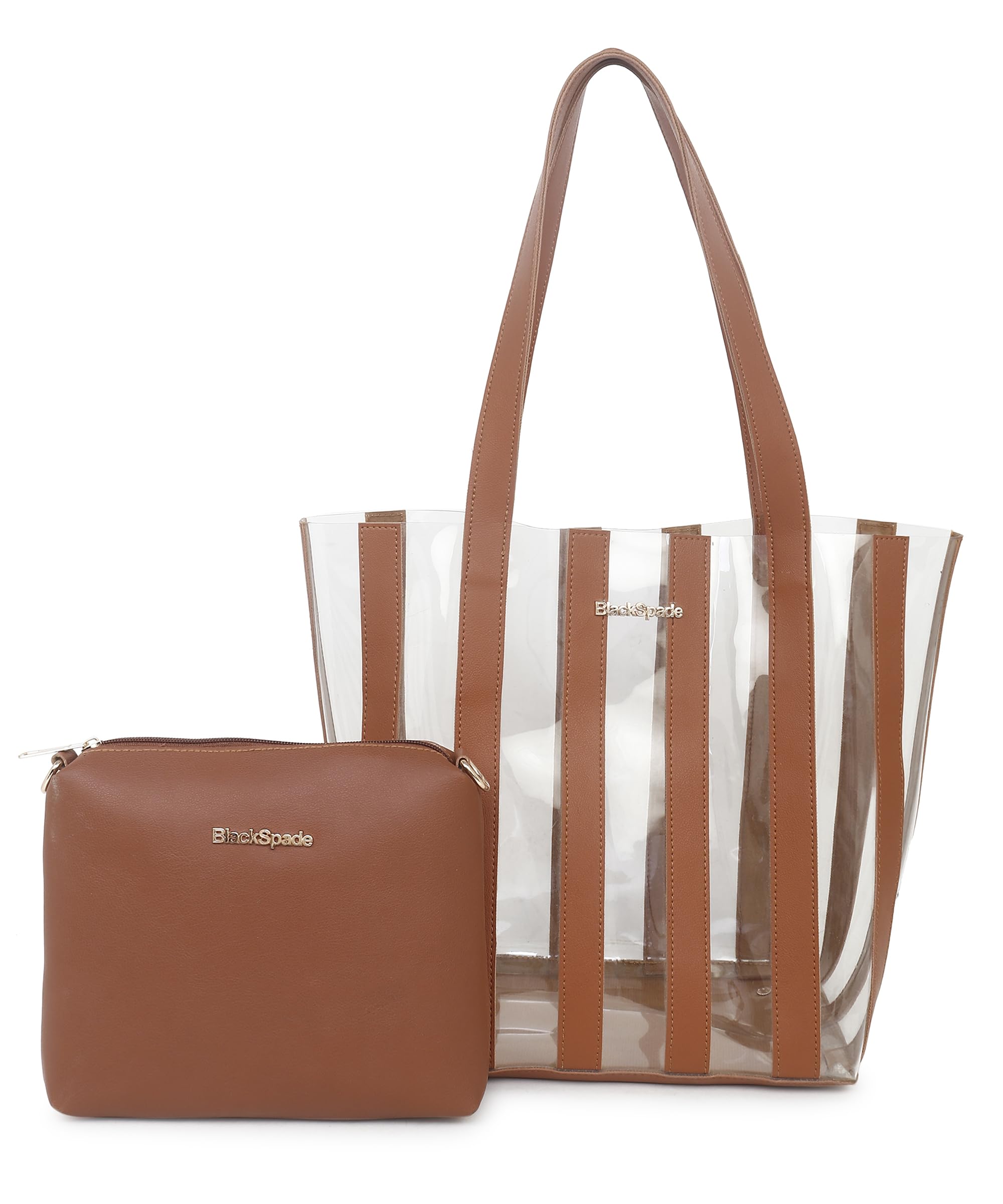Black Spade Women Tan PU Transparent Shopper Tote Bag with Pouch (B0CJ5PC7FJ) Amazon Price History, Amazon Price Tracker