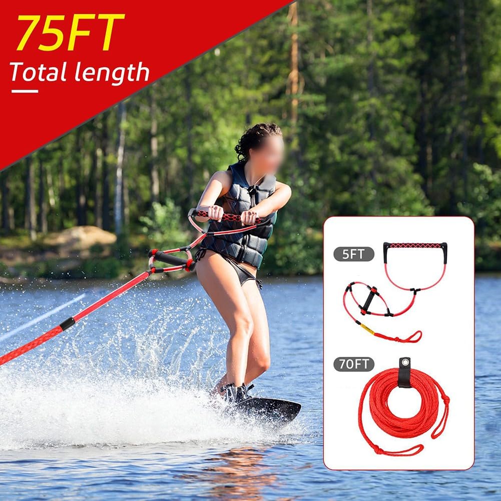 Cuerda de remolque de canoa, 75 pies para wakeboard acuático, línea de deportes acuáticos, remolque de surf con mango de EVA para tabla de rodillas, paddleboard para moto acuática