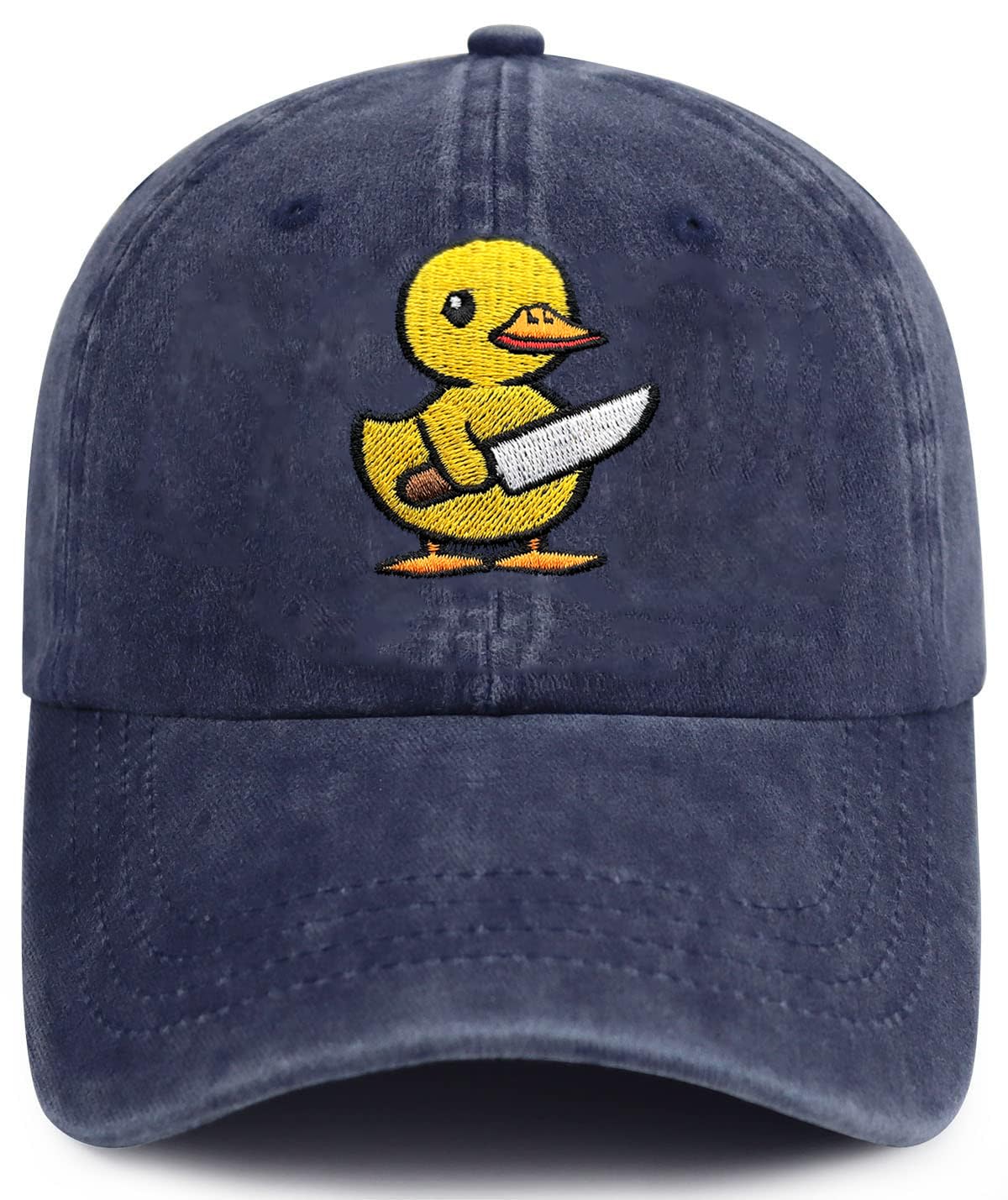 Yellow Duck Hat, Duck with Knife Embroidered Adjustable Cotton Baseball Cap for Men Women, Gifts for Duck Lovers