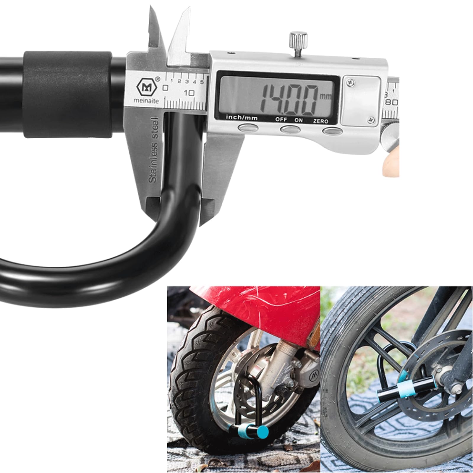 Blocco antifurto Lucchetto a U spesso in acciaio legato con copertura in PVC Mini lucchetto tipo U Blocco ruota bici Blocco freno a disco per scooter ATV Bici elettriche Motociclo