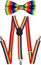 Hugfads Accessorio Arcobaleno: Set 2 Pezzi Papillon e Bretelle Elasticizzate per Eventi Pride e Feste - Look Colorato e Regolabile