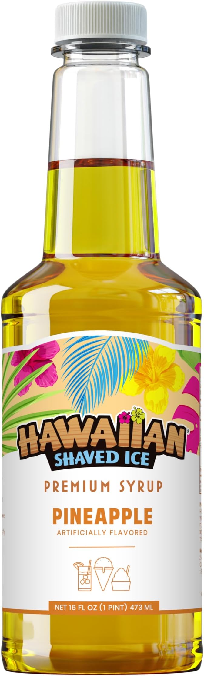 Pineapple Syrup - Nut Soy Dairy Free - Flavor Fluffy & Crunchy Snow Cones - Shelf Stable - Makes 8 Servings - 16 ounces