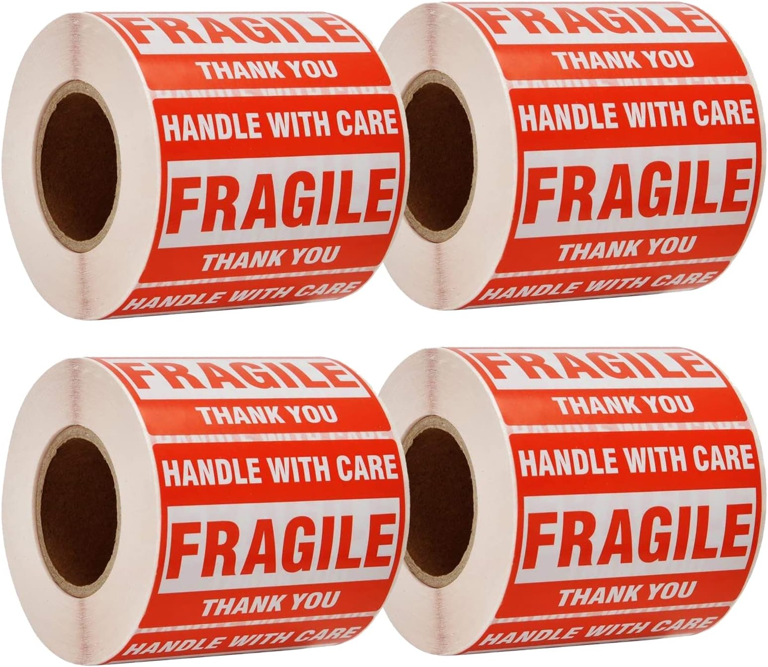 Immuson Warning Fragile Tape, 3" X 2" Fragile Handle with Care Warning Stickers for Shipping and Packing,500 Labels Per Roll (4 Rolls)