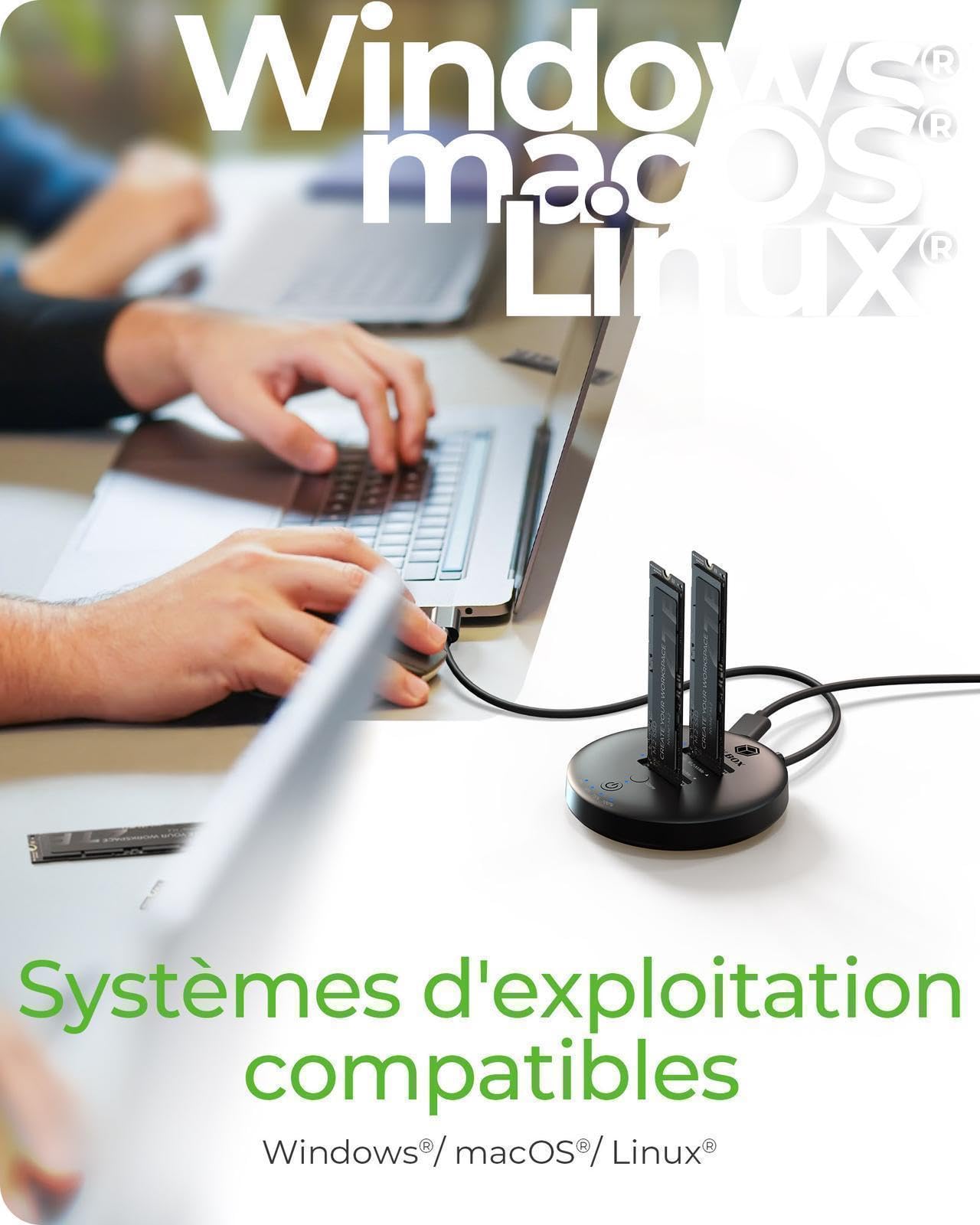 ICY Box M.2 NVMe SSD Clonage et DockingStation, USB-C 3.1 Gen 2, jusqu'à 10 Gbit/s, Double Baie, clonage Automatique sans PC, pour SSD 22 x 30/42/60/80/110 mm, IB-1612MCL-C31