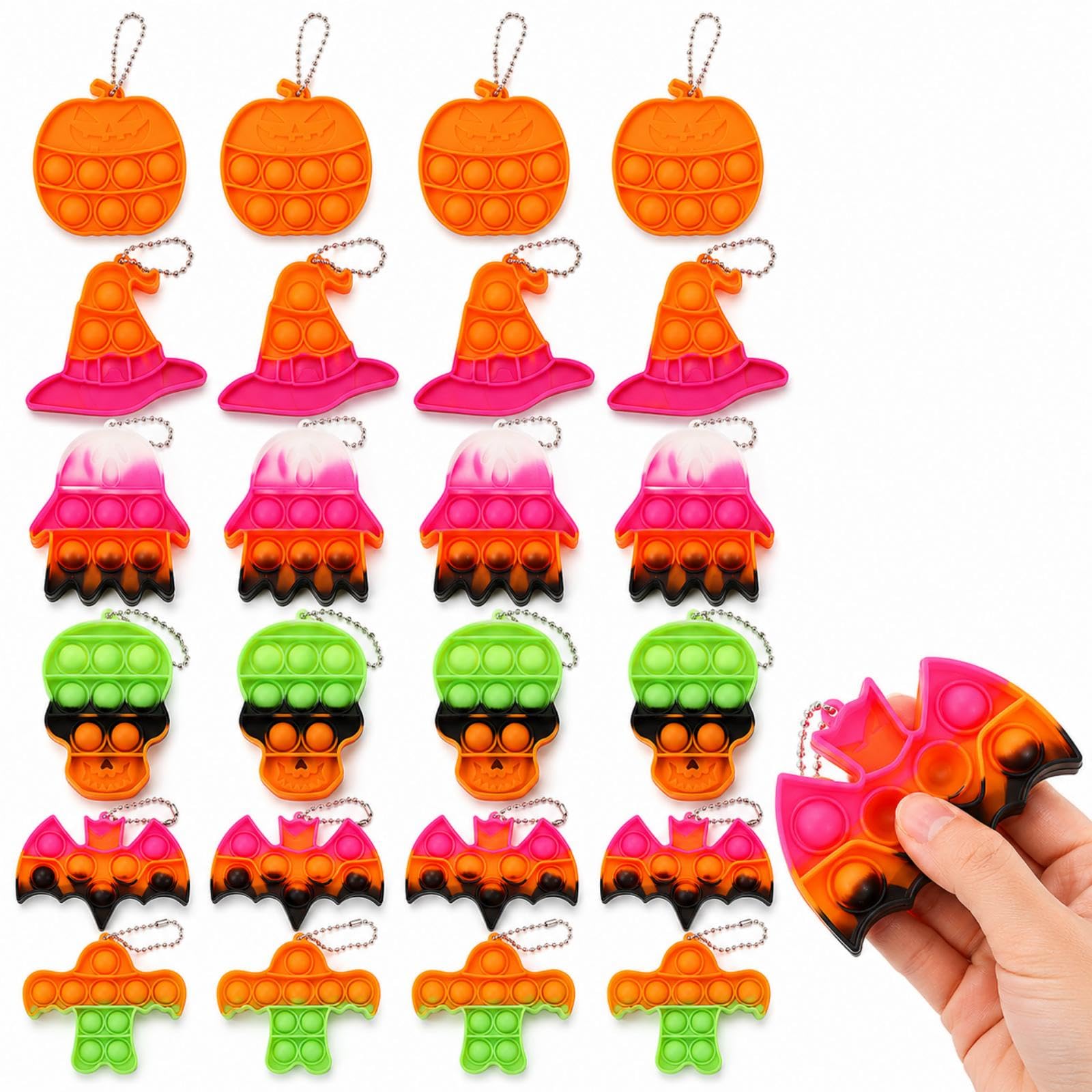 24Pcs Halloween Fidget Toys, Silicone Pop Bubble Keychains, Party Gifts