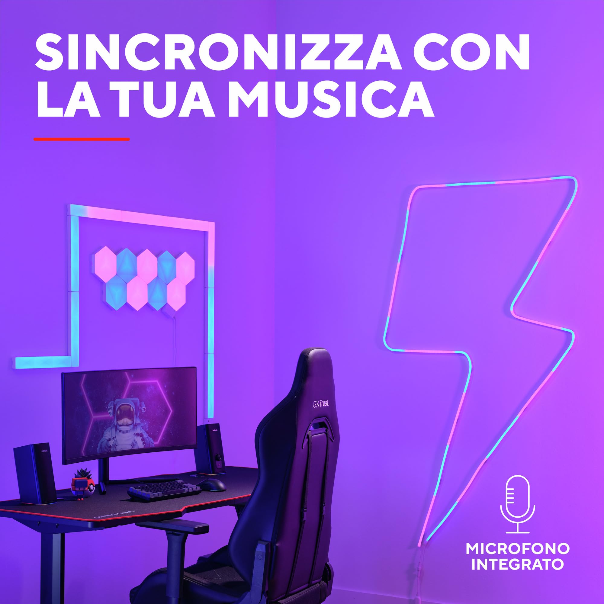 Trust Gaming GXT 904 Vybz Striscia Led Personalizzabile, Led Flessibile 5m con 44 Modalità Di Illuminazione, Sincronizzazione Musica, Applicazione, Neon LED RGB per Camera, Accessori Gaming Room