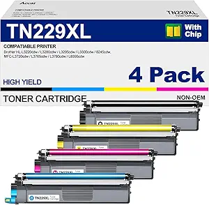 TN229XL TN229 Toner Cartridges Compatible for Brother MFC-l3720cdw MFC-l3780cdw MFC-l3280cdw HL-L3220cdw Printers (4 XL Pack)