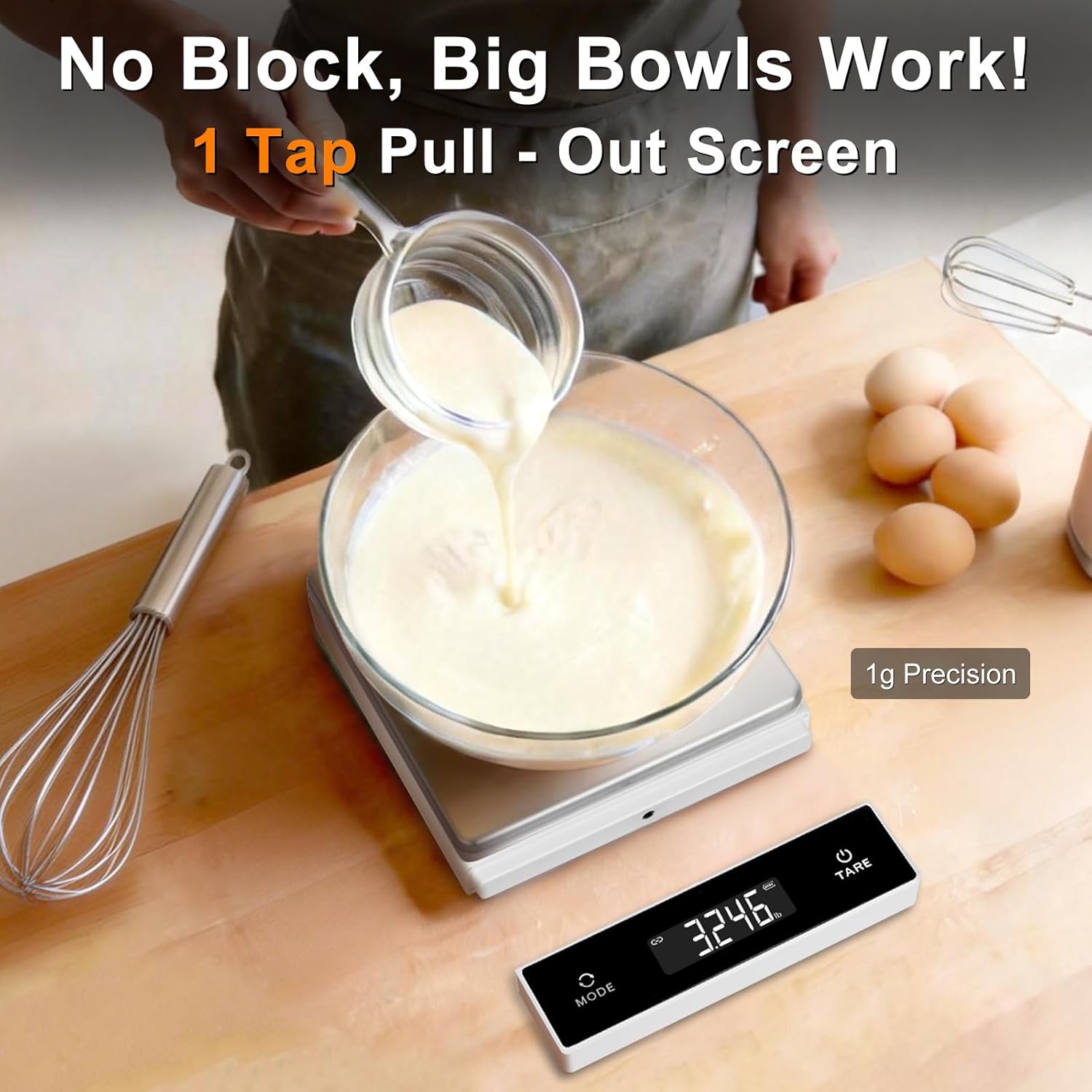 THINKSCALE 11lb Wireless Food Scale with Magnetic Pull-Out Display, 1g/0.01oz Precise Stainless Steel Digital Kitchen Scale for Cooking Baking, Keto and Meal Prep, USB Rechargeable, 6 Weight Units