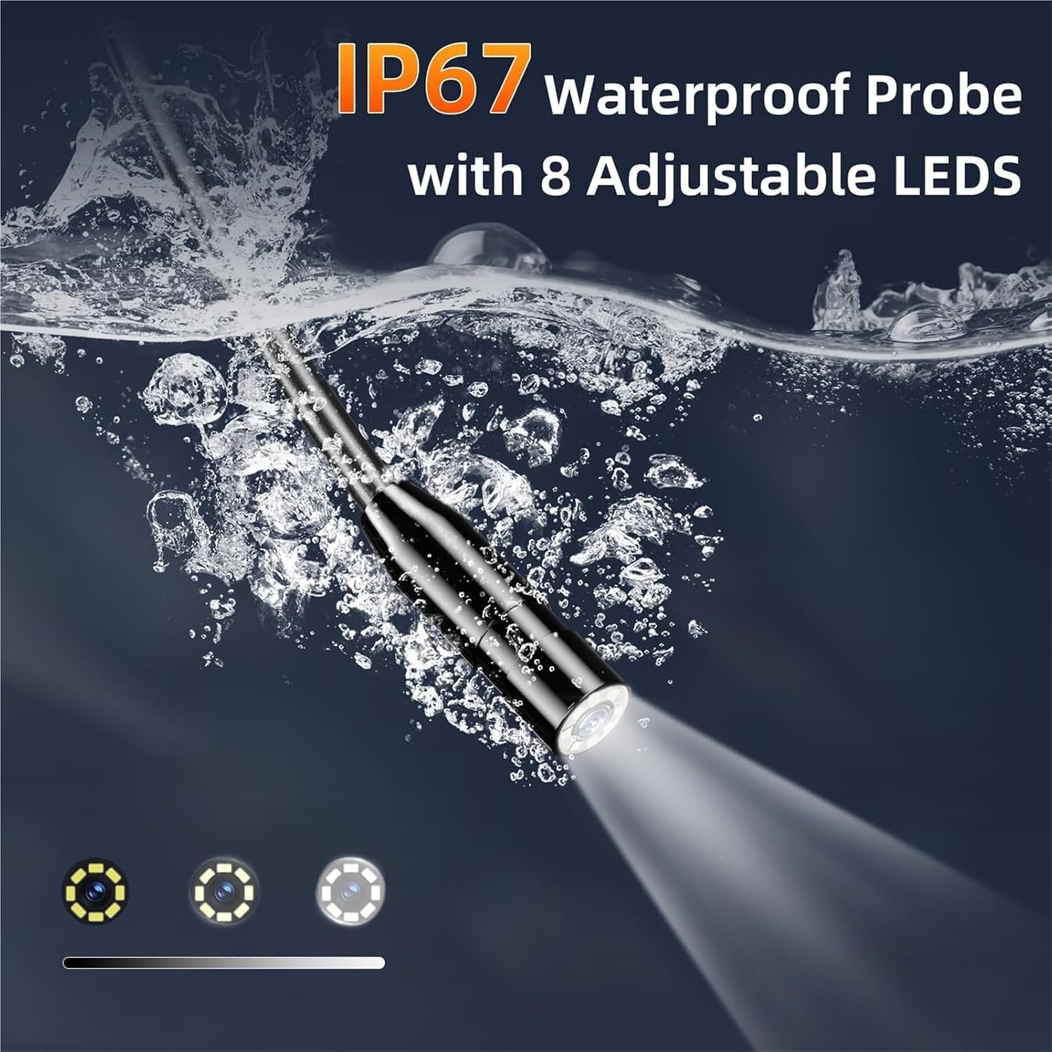 4.3inch IPS Screen Industrial Endoscope Camera 8mm HD1080P IP67 Waterproof 8 LED Light Inspection Borescope for Pipe Car Repair(1m)