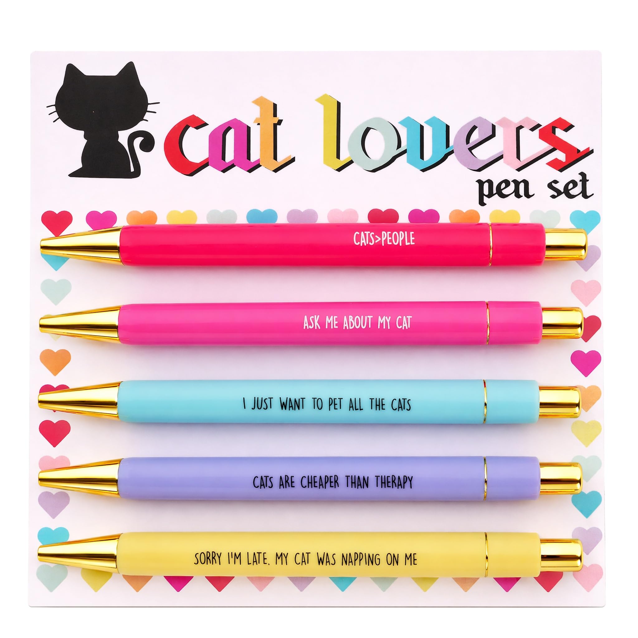Kaempe Cat Gifts For Women, 5Pcs Cat Funny Pens With Humorous Quote For Cat Lovers, Daily Ballpoint Pen Set With Black Ink 1mm, Stocking Fillers, Birthday Christmas Secret Santa Gifts For Women Girls