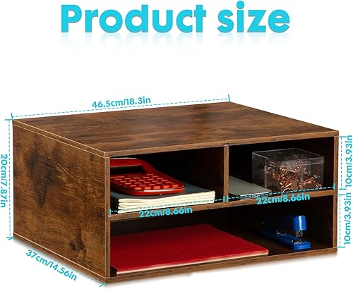 Miniatura 4 de EMERIT Estante para Impresora con Almacenamiento, Organizador de Papel de Escritorio de Madera para HogarOficina, Elevador de Impresora, 2 Niveles