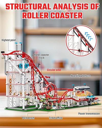 Miniatura 3 de Sosuy Juego de construcción de montaña rusa, estación de tren motorizada eléctrica, juguete de parque de atracciones para niños, niñas y