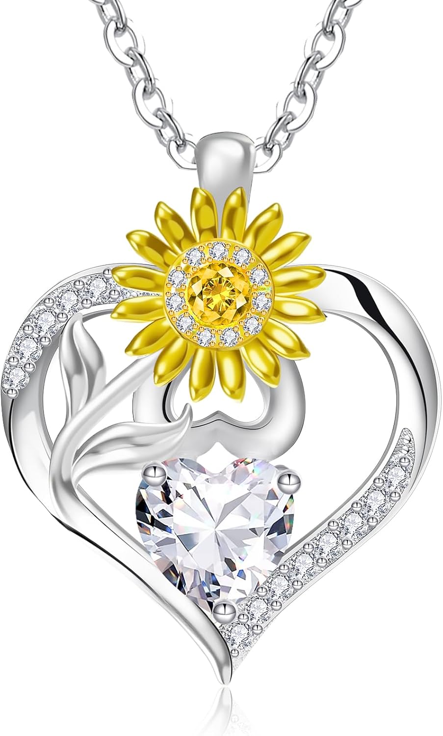 RIVIKO Valentine's Day Gifts for Her-Sunflower Birthstone Necklace for Women,925 Sterling Silver Heart Pendant,Anniversary Birthday Gifts for Women,Birthstone Jewelry for Wife Mother