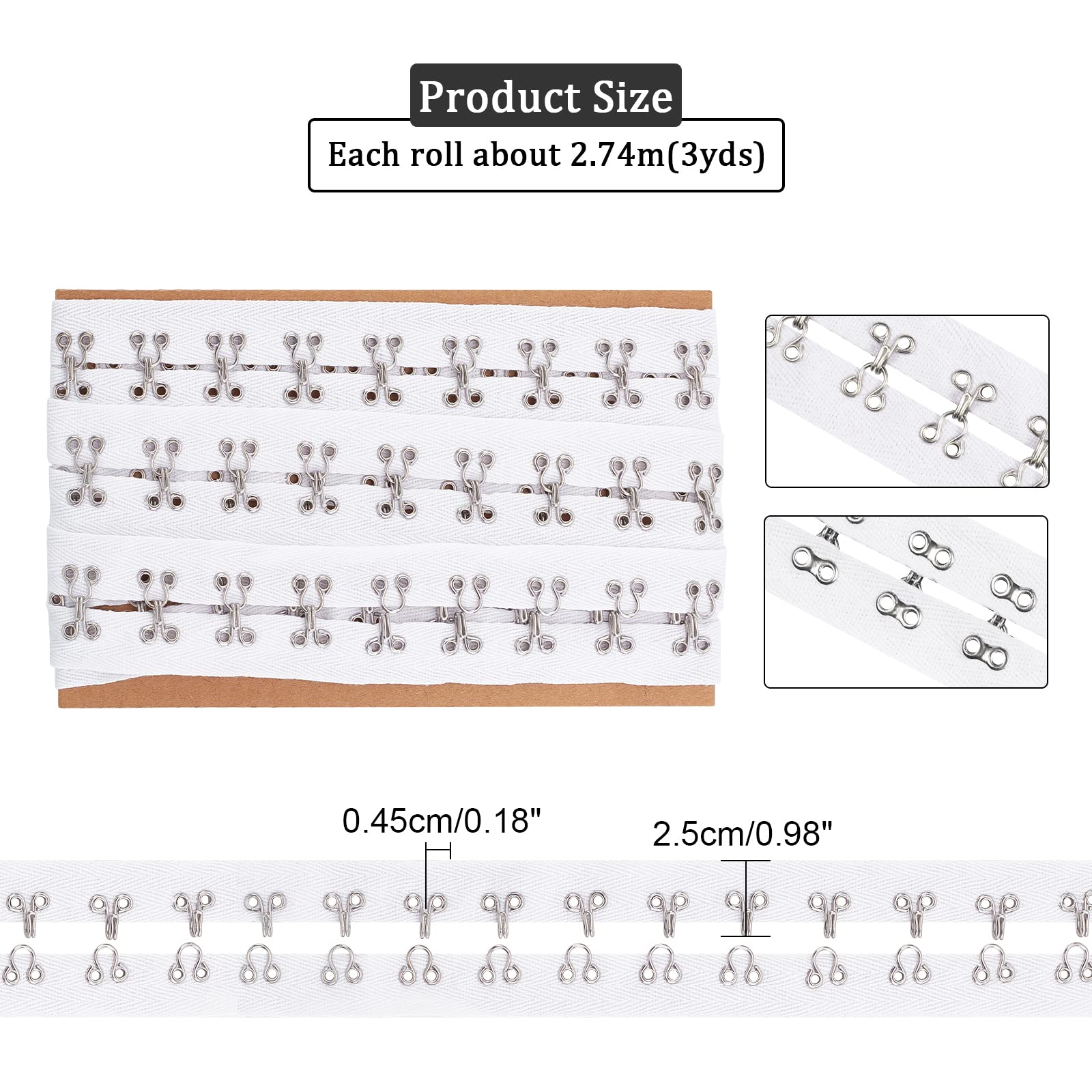 NBEADS 3 Metri (2,74 M) Di Nastro In Cotone Bianco Con Ganci E Occhielli In Metallo Argentato, Larghezza 2,5 Cm, Per Corsetti, Reggiseni, Cucito E Quilt