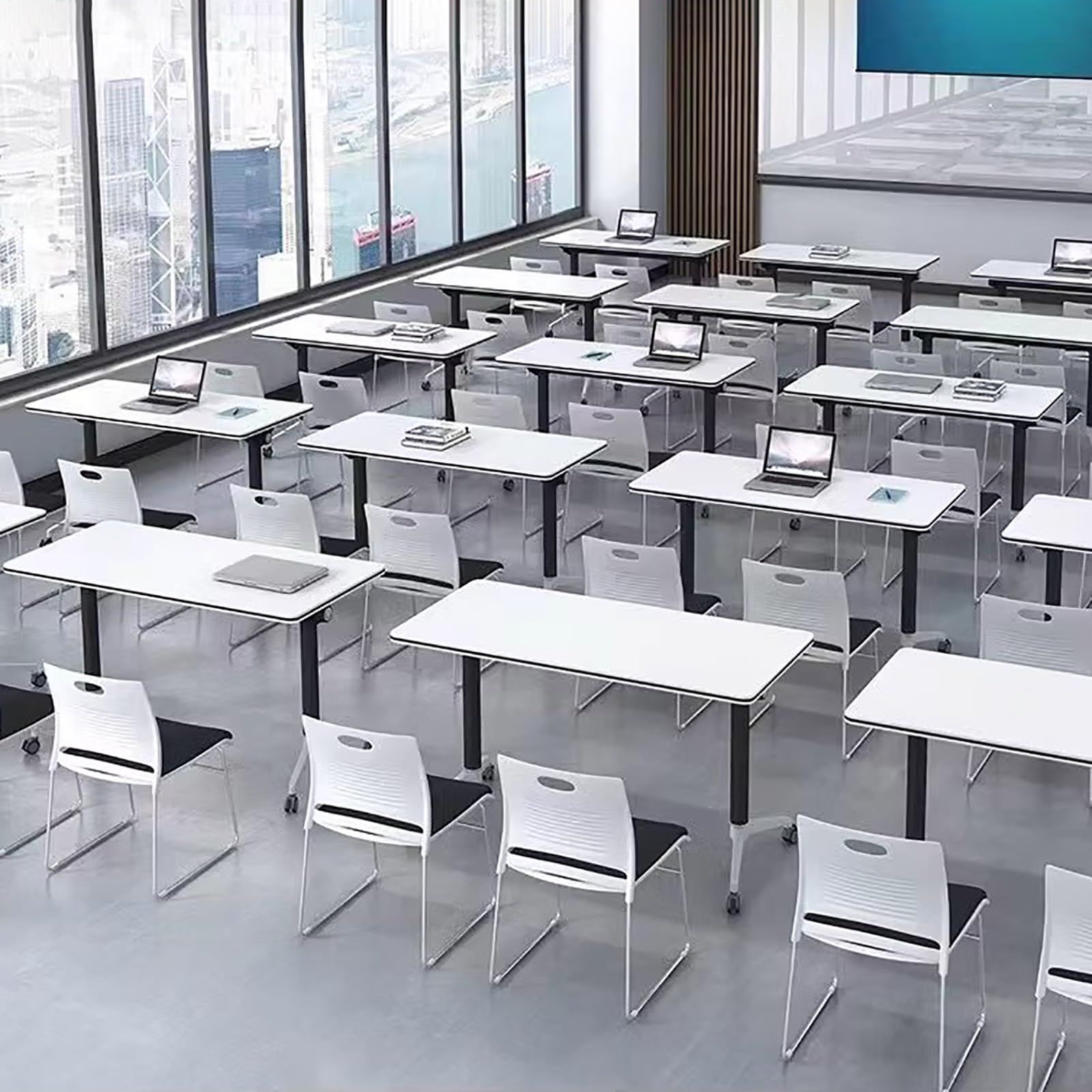 Przenośny, składany stół konferencyjny z kółkami, składany blat, modułowa konstrukcja, stalowa rama, stół biurowy na szkolenia i spotkania – średni rozmiar