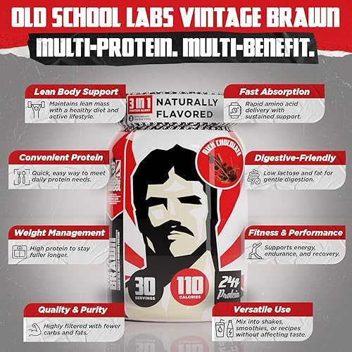 Miniatura 5 de Brawn Vintage – Polvo de proteína para desarrollo muscular. La primera proteína triple aislada de huevo, leche (suero y caseína) y carne de vacuno