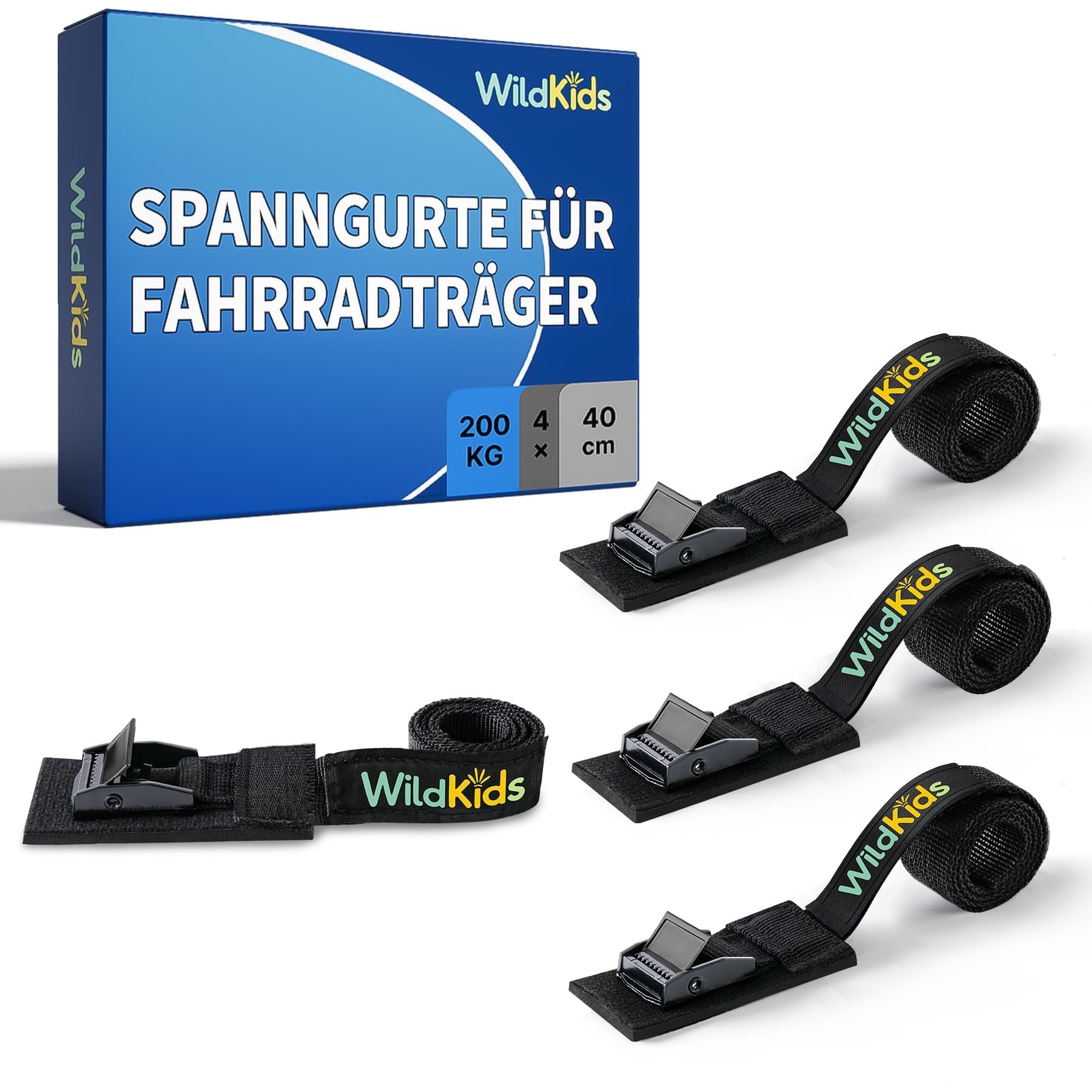Kurze Spanngurte für Alle Fahrradträger Geeignet | 4 Stück | Länge 40 cm | Breite 20 mm | 200 Kg Belastbarkeit | Klemmschloss, Spanngurt für Dachträger, Fahrrad, E-Bike, Fahrradträger
