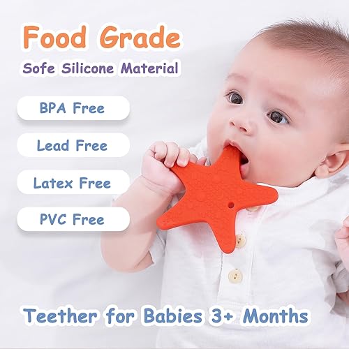 Miniatura 5 de Juguetes de dentición para bebés, 4 piezas para bebés de 3 a 24 meses, mordedores de silicona para niños pequeños, niños y niñas, sin BPA,