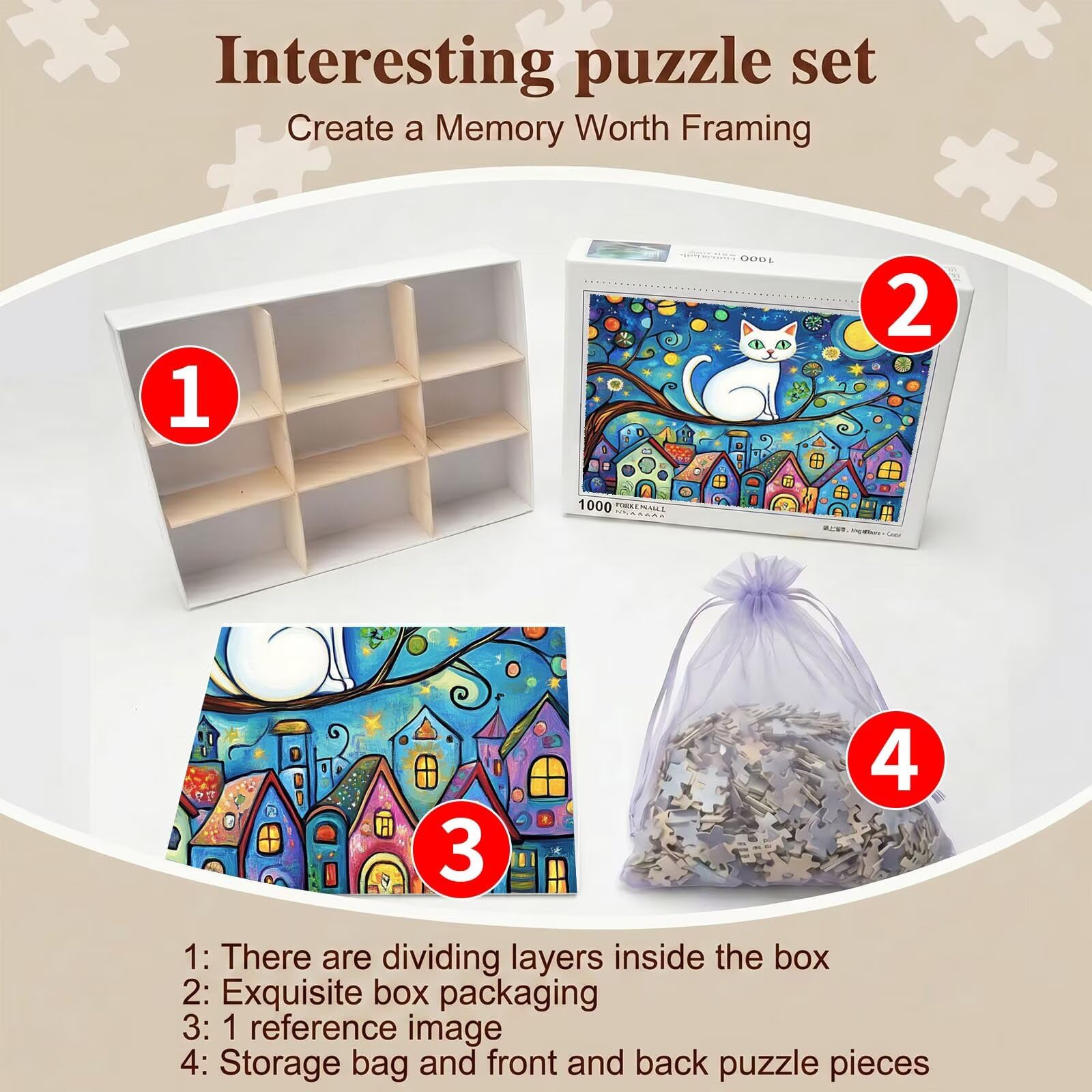 Cartone animato gatto Puzzle 1500 Pezzi per Adulti, Puzzle in Legno - Collezione Classica con Poster Incluso - Sfida di Concentrazione e Passatempo Antistress, Gioco per Famiglia, 87 x 57 cm f0-546