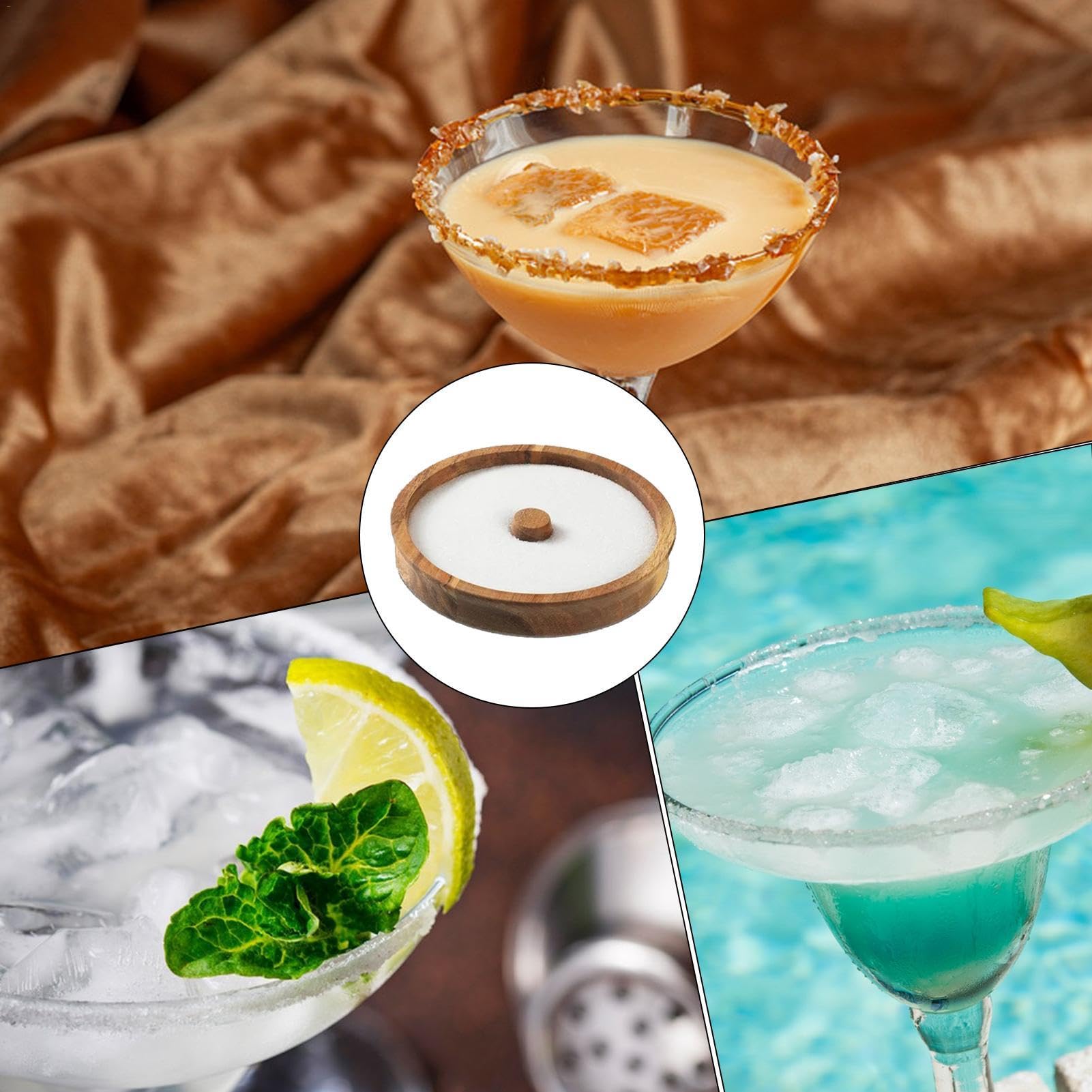 Margarita Salz und Zucker Rimmer - Salz Rimmer aus | Margarita Cocktail Salzstreuer | Runde Holzsalzschale für Cocktails, Säfte, Margarita und Getränke