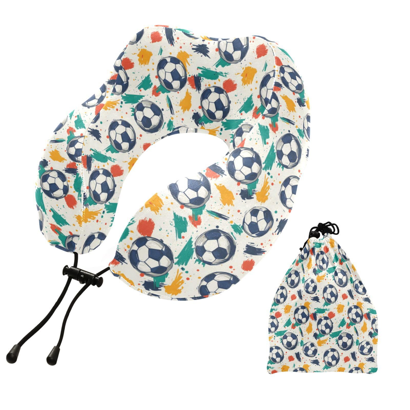 SUABO Travel Neck Pillow, Soccer Pattern Memory Foam Pillow Neck Pillow for Airplane Car Home Recliner Use