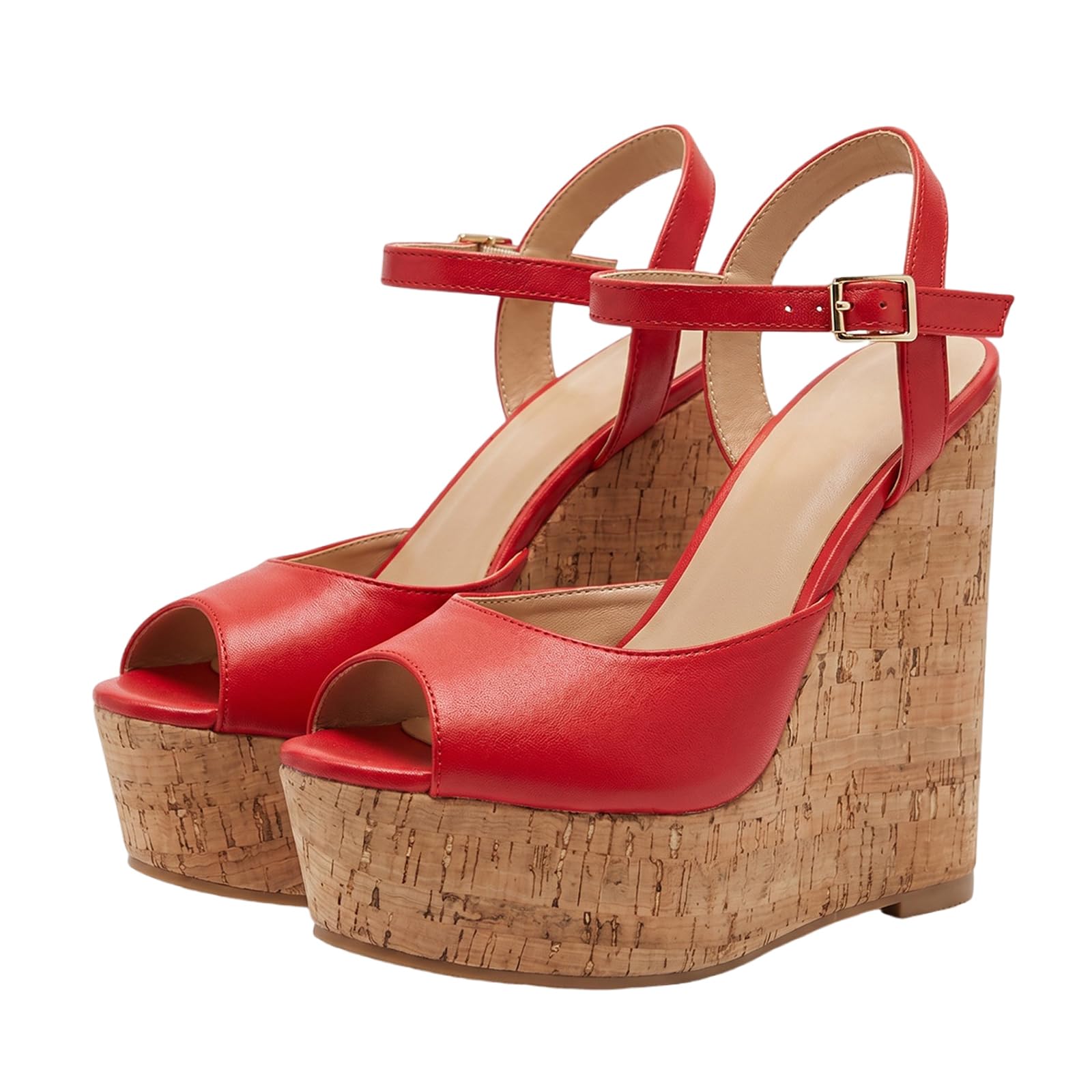 Tacones con Plataforma de 15 cm (6 Pulgadas) para Mujer | Sandalias de cuña Rojo Mate para Playa, Bodas y Fiestas de Cosplay de Vampiros