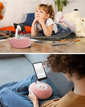 Viozon Phone Holder for Bed, Magnetic Pillow Stand, Compatible with 4-7 Phone/Kindle with Small Storage, Removable Suction Base for Stability, Idea for Kindle Reading and Video Watching On Bed,Pink