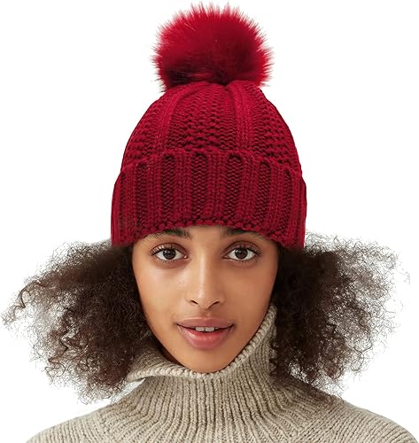 Miniatura 7 de HGGE Paquete de 2 gorros de invierno para mujer, con forro de satén, de punto trenzado, grueso, holgado, gorro cálido