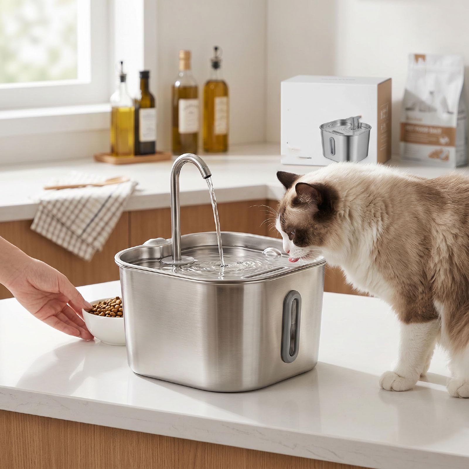 Topiky Fuente de Agua para Gatos Cuadrada 2.2L Acero Inoxidable (2.2L