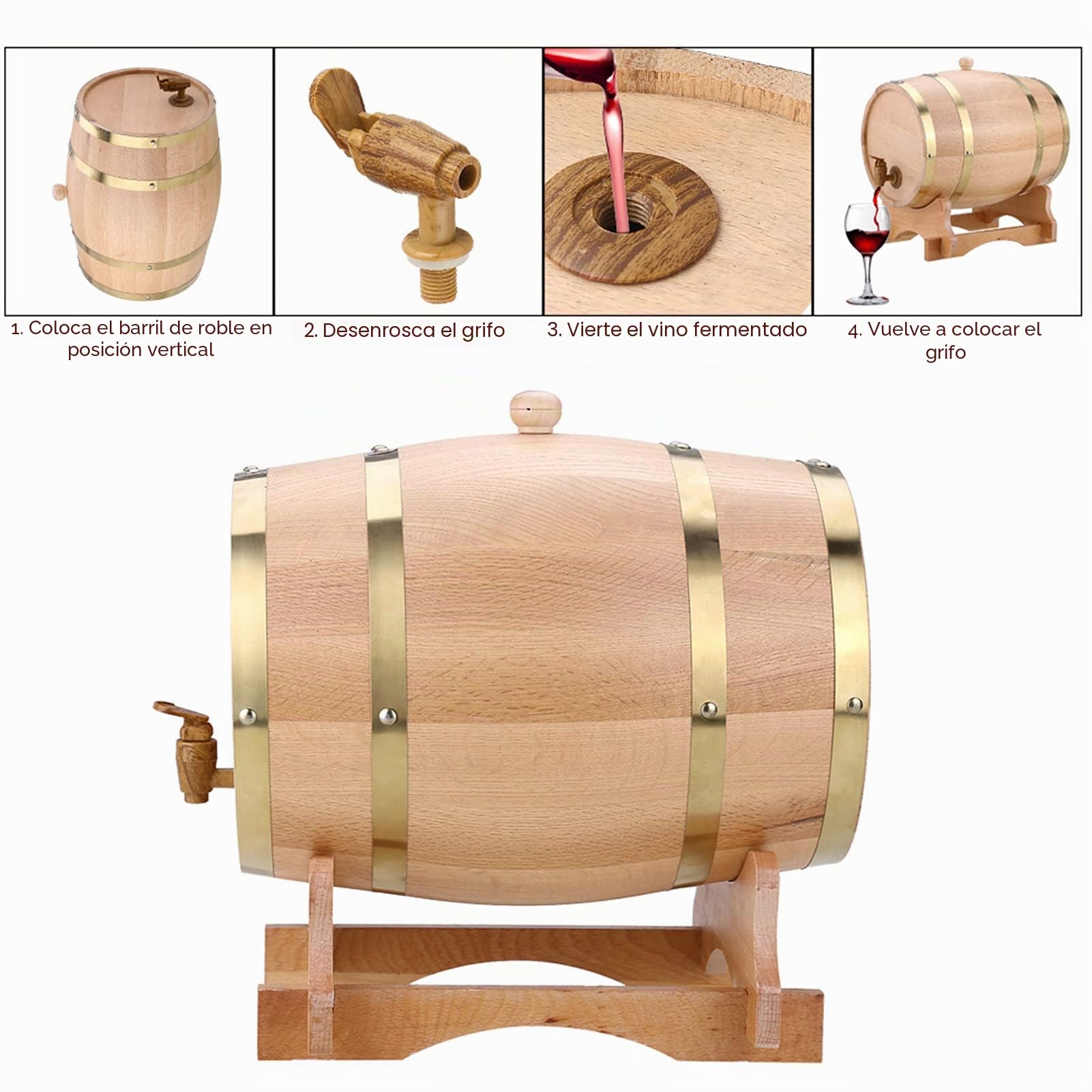 Barril de madera, barril de roble, barril de whisky, dispensador de bebidas en forma de barril de 5 l, decantador de barril de madera con grifo, dispensador de alcohol, ideal para vino, whisky