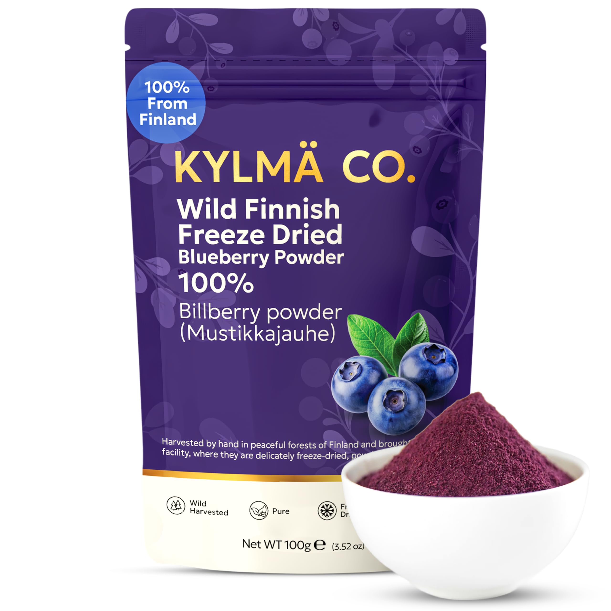 Wilde Heidelbeere Pulver 3 x 100 G Vorteilspack | 100% Finnische Waldheidelbeeren (Vaccinium myrtillus) | Gefriergetrocknet | Vegan | Glutenfrei | Für Backen & Smoothies