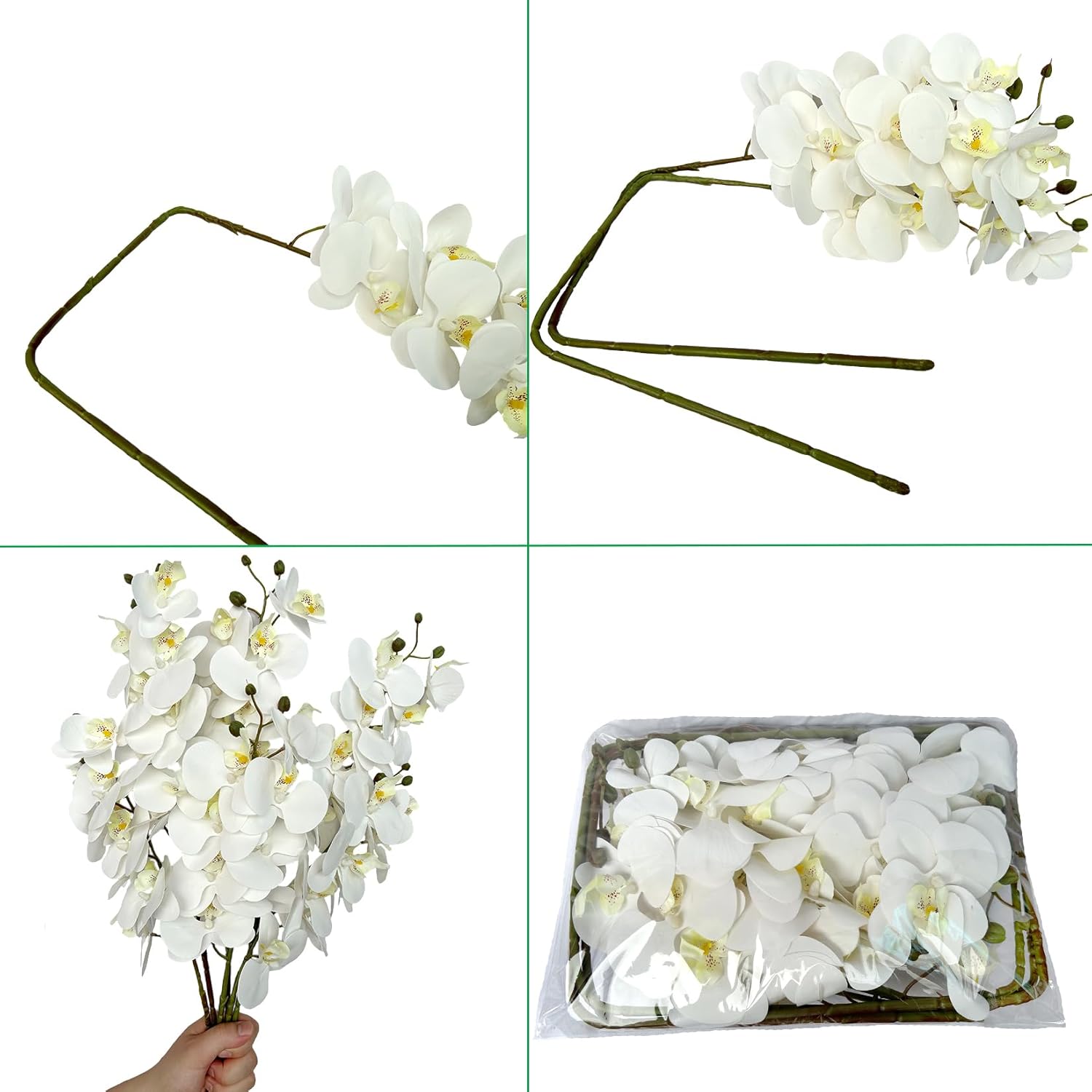 FagusHome 8 Pcs Artificial Phalaenopsis Flowers 32 Inch Artificial Orchid Flowers Fake Flowers Stem Plants for Home Décor (White)