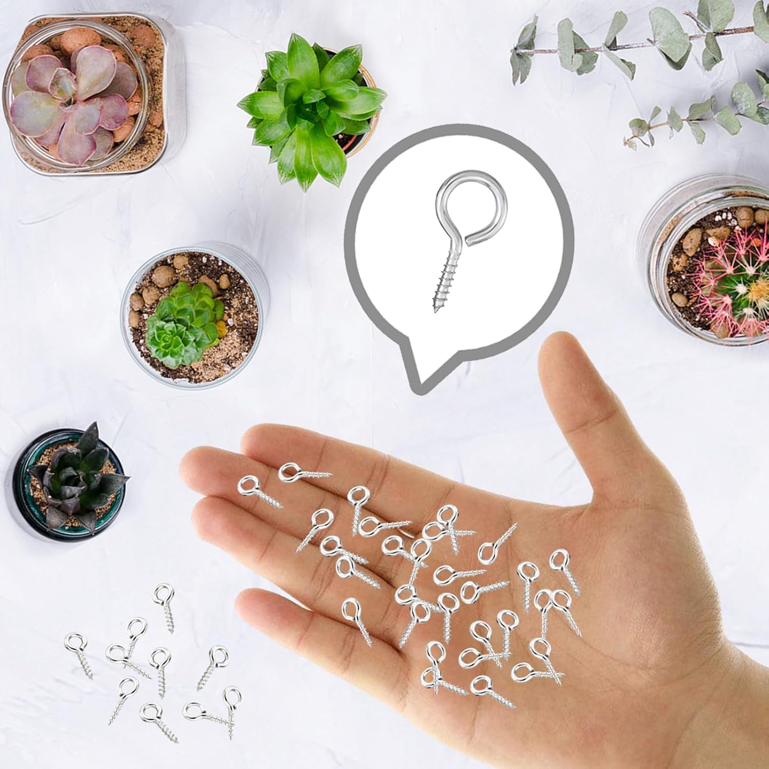 Small Screw Eye Hanging Hooks Eyebolt Ring Silver Mini Screw Eye Fasteners for DIY Crafts Wood Projects (500)