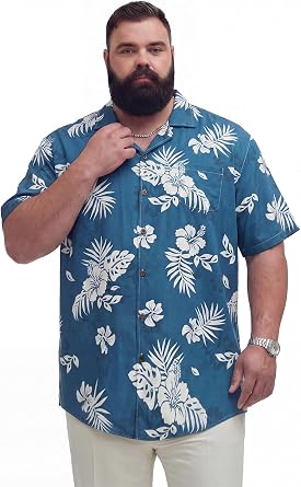 BRISIRA Big and Tall Mens Hawaiian Shirt - Short Sleeve, Beach Aloha Tropical Cuban Button Down Casual Vacation Shirt L-6XL