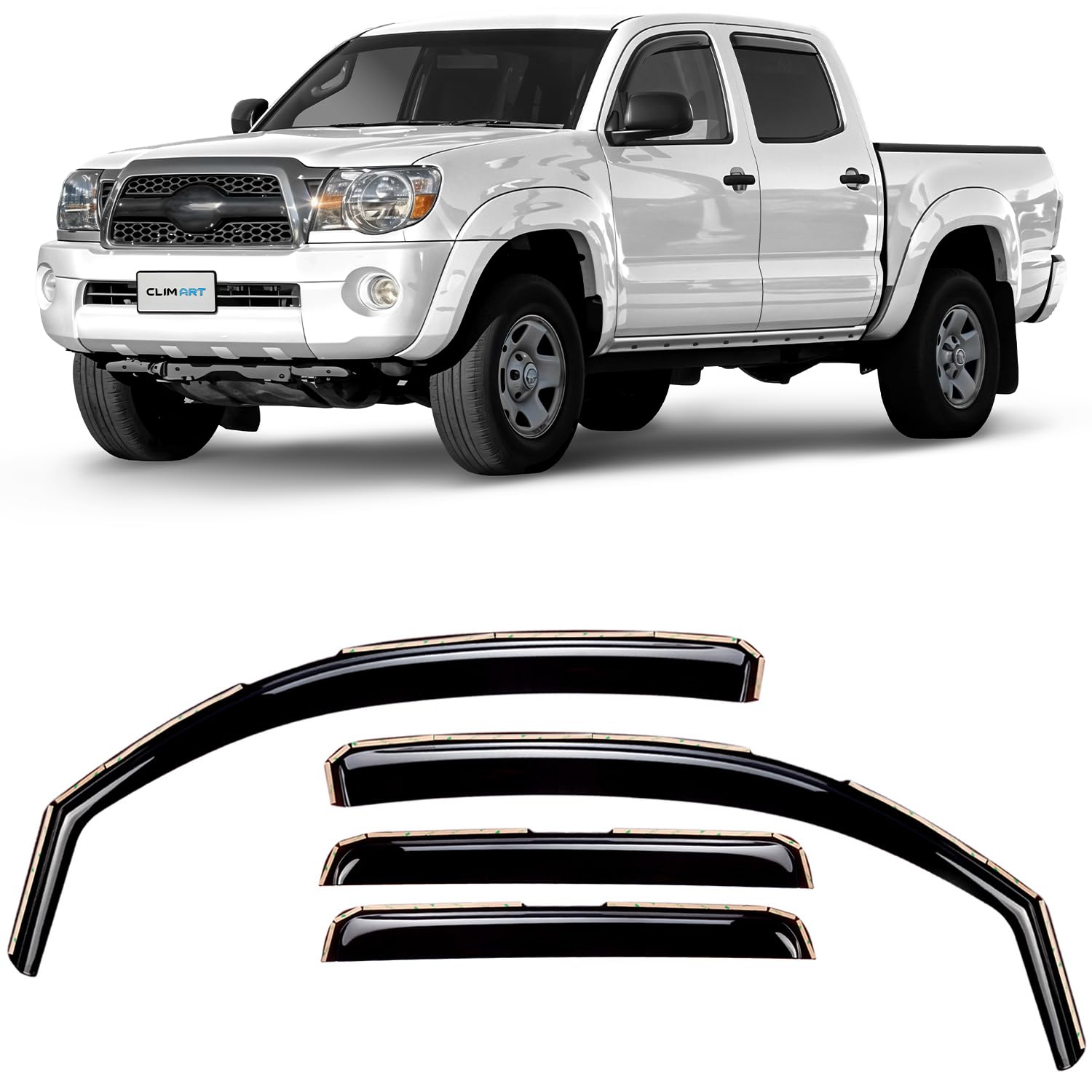 CLIM ART in-Channel Incredibly Durable Rain Guards for Toyota Tacoma 2005-2015 Double Cab, Original Window Deflectors, Vent Deflector, Vent Window Visors, Truck Accessories 4 pcs- 605085