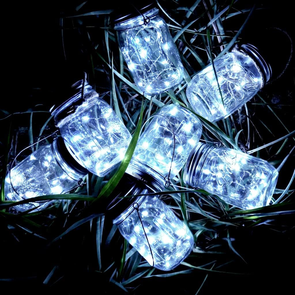 SmilingTown Solar Light for Mason Jars 20 LED Outdoor Fairy String Light Lids with Hangers for Jar Lantern Waterproof Rust Resist for Patio Lawn Garden Decor No Jars 10 Pack (Cool White)