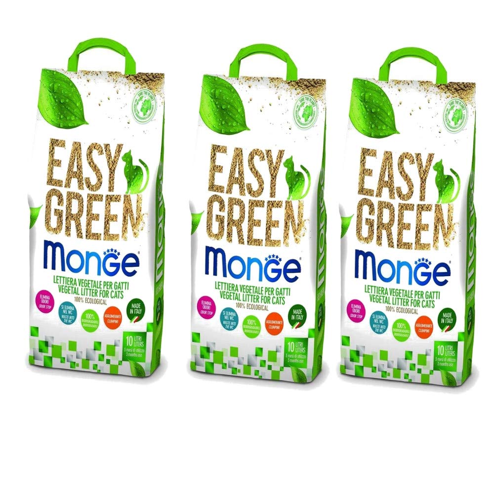lettiera VEGETALE MONGE Easy Green Gatto Gatti furetti rettili Cat 10 Litri biodegradabile WC 2/3/6 Sacchi SPEDIZIONE Gratuita (3 Pezzi)