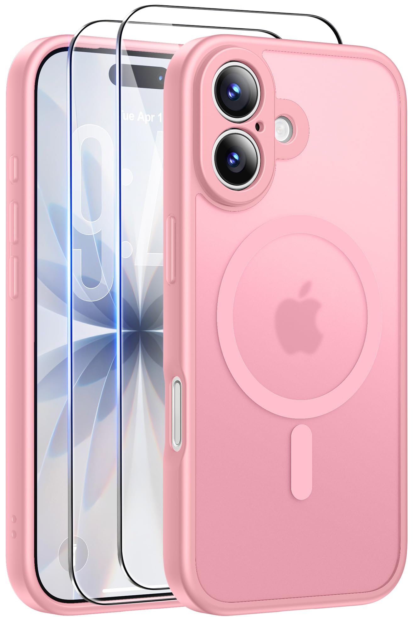 Qasyfanc Magnetica Cover per iPhone 17, Rosa chiaro | Compatibile con MagSafe,con 2 Pezzi Vetro Temperato Pellicola, Cover Clear Slim Fit Antiurto Militare Antigiallo