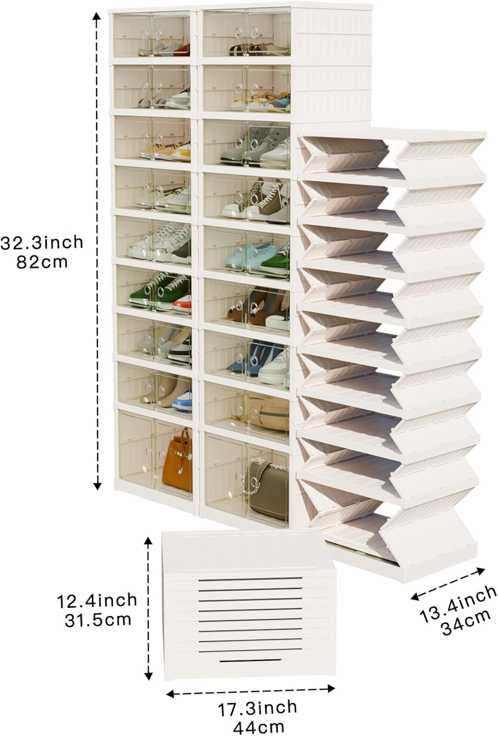 YIIHAA 9 Tiers -18 Pairs Foldable Shoe Rack with Wheels, Large Shoes Cabinet, Easy Assembly Shoe Box with Magnetic Doors, Shoe Cabinet for Entryway, Bedroom (White, B - 9 Tiers 36 Pairs)